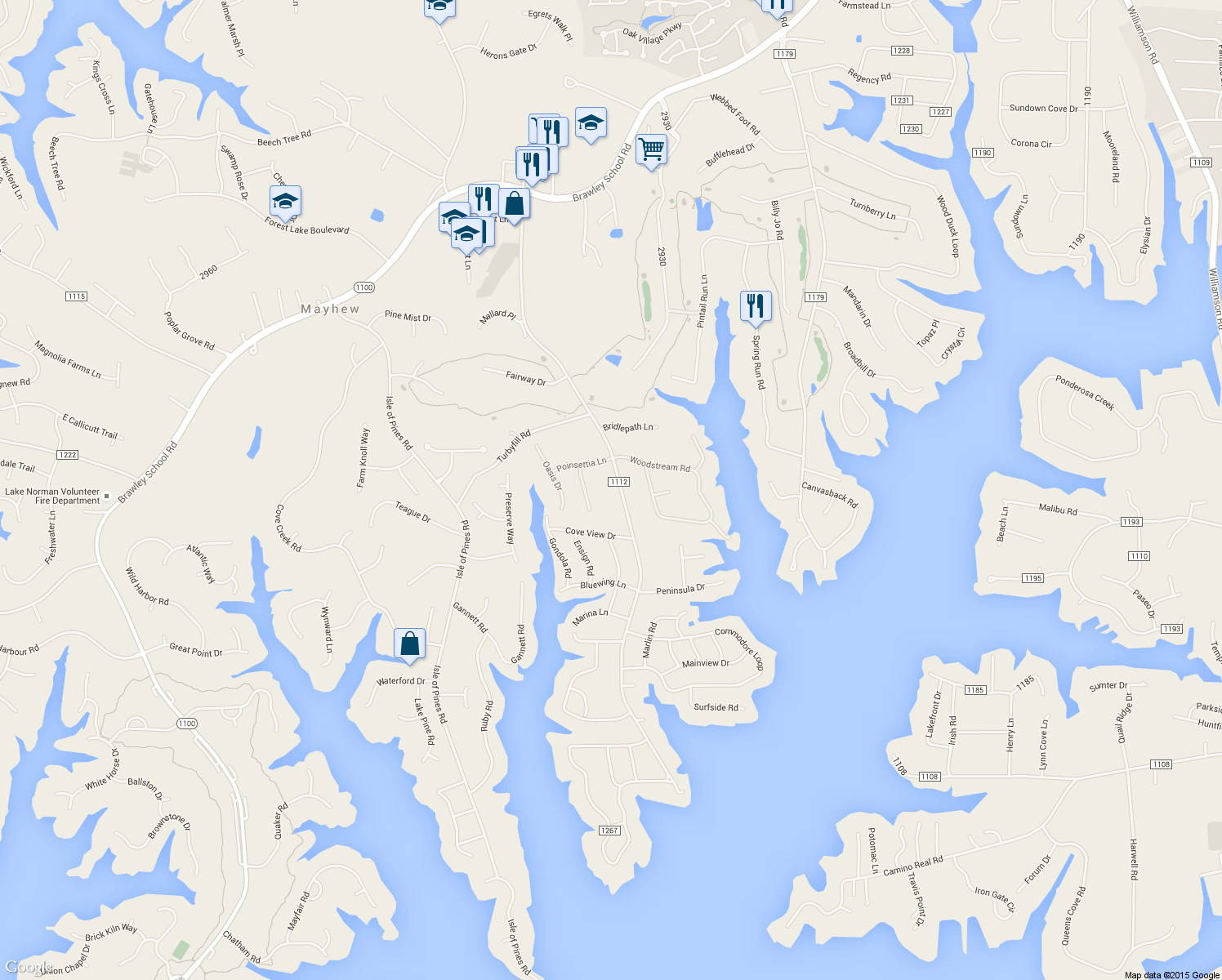 map of restaurants, bars, coffee shops, grocery stores, and more near 342 Stutts Road in Mooresville