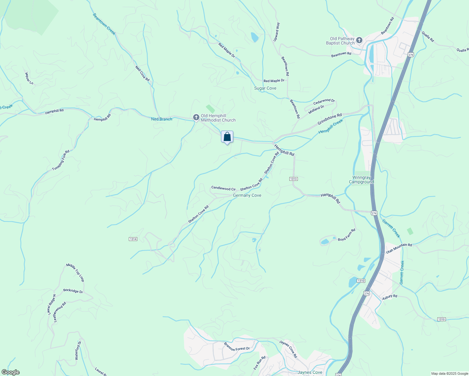 map of restaurants, bars, coffee shops, grocery stores, and more near 70 Candlewood Circle in Waynesville