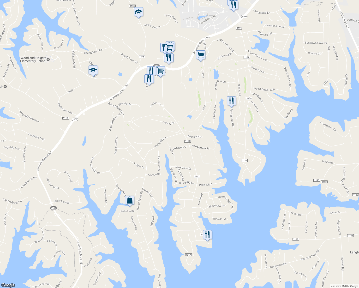 map of restaurants, bars, coffee shops, grocery stores, and more near 122 Poinsettia Lane in Mooresville