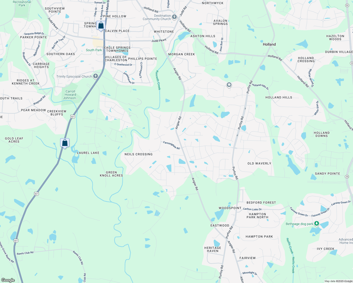 map of restaurants, bars, coffee shops, grocery stores, and more near 104 Rocktree Ct in Fuquay-Varina