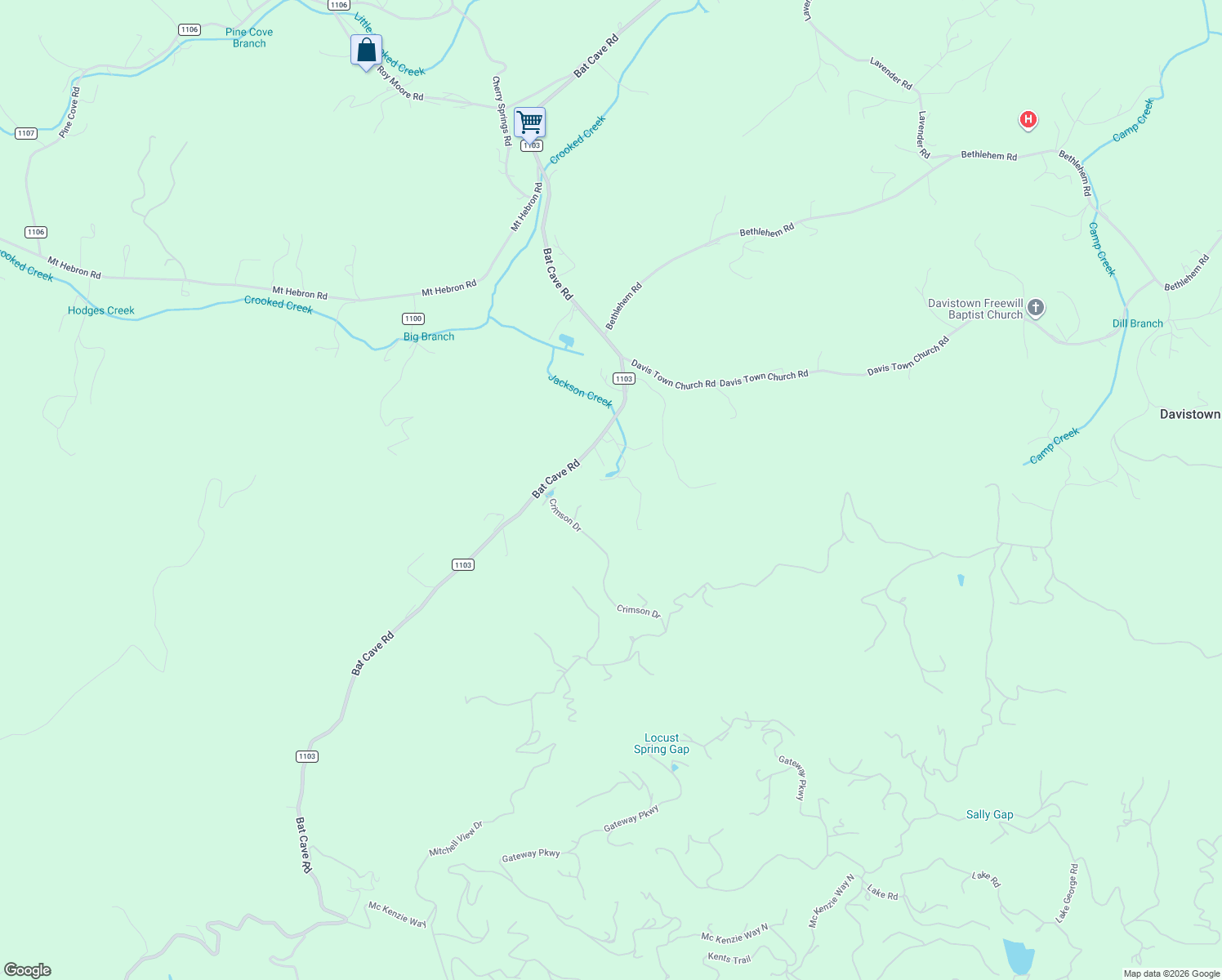 map of restaurants, bars, coffee shops, grocery stores, and more near 215 Brooke Lane in Old Fort