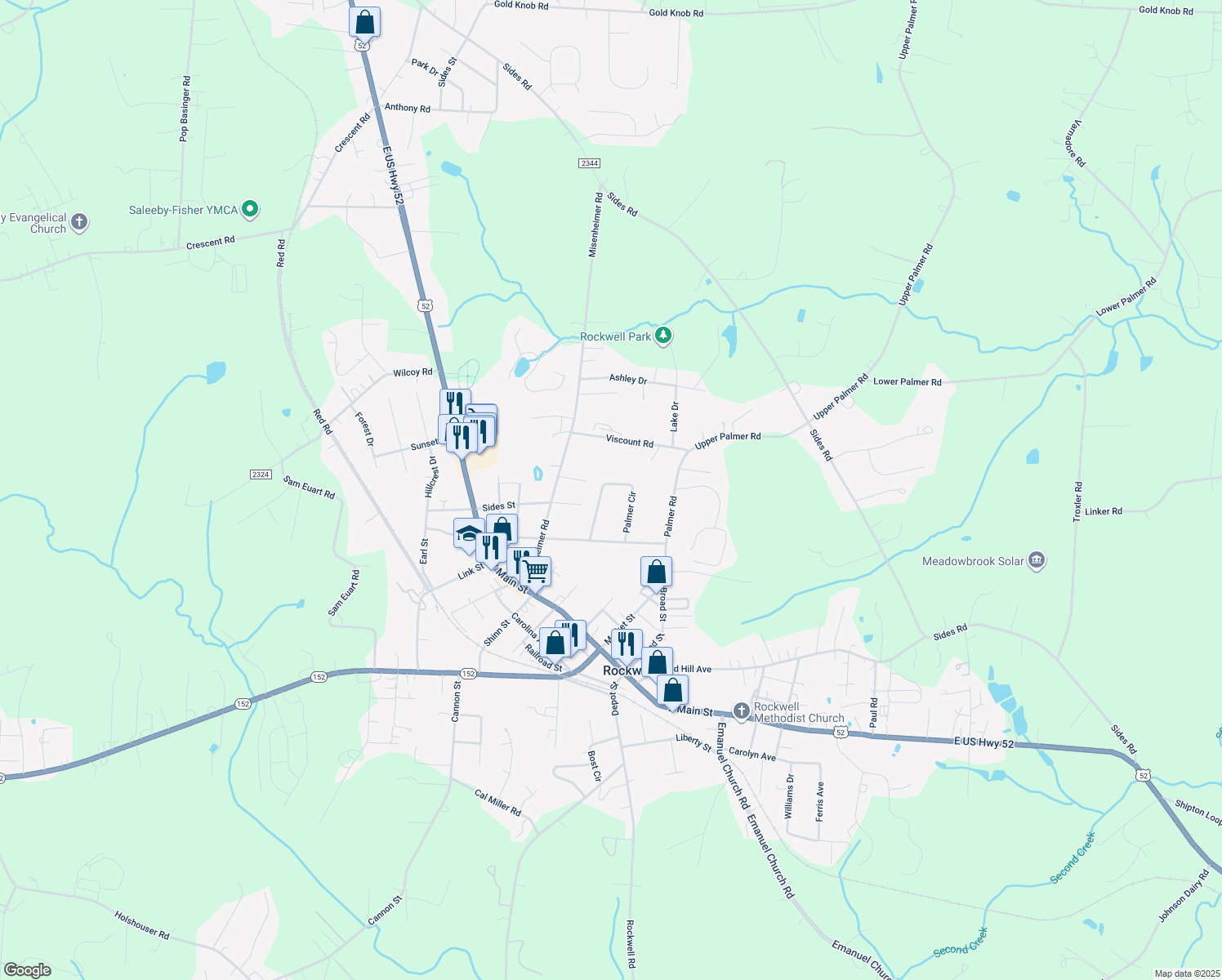 map of restaurants, bars, coffee shops, grocery stores, and more near 351 Palmer Cir in Rockwell