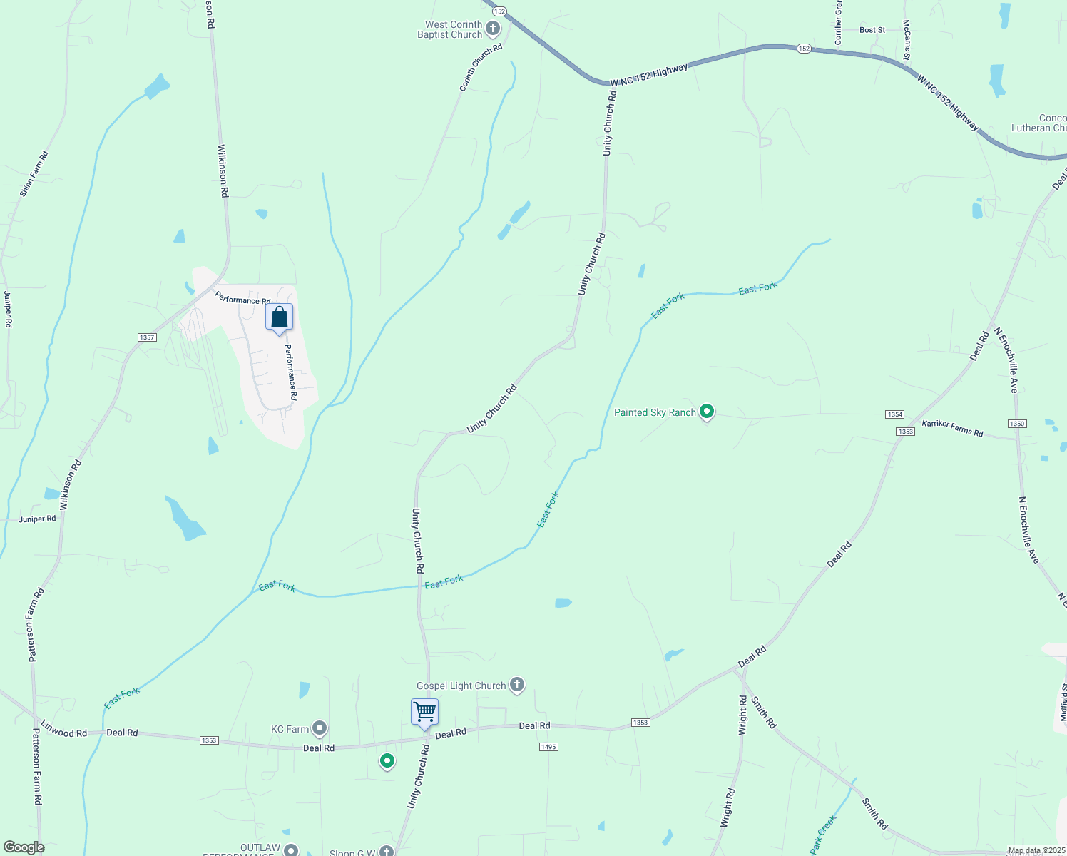 map of restaurants, bars, coffee shops, grocery stores, and more near Dawson Downs Ln in Mooresville