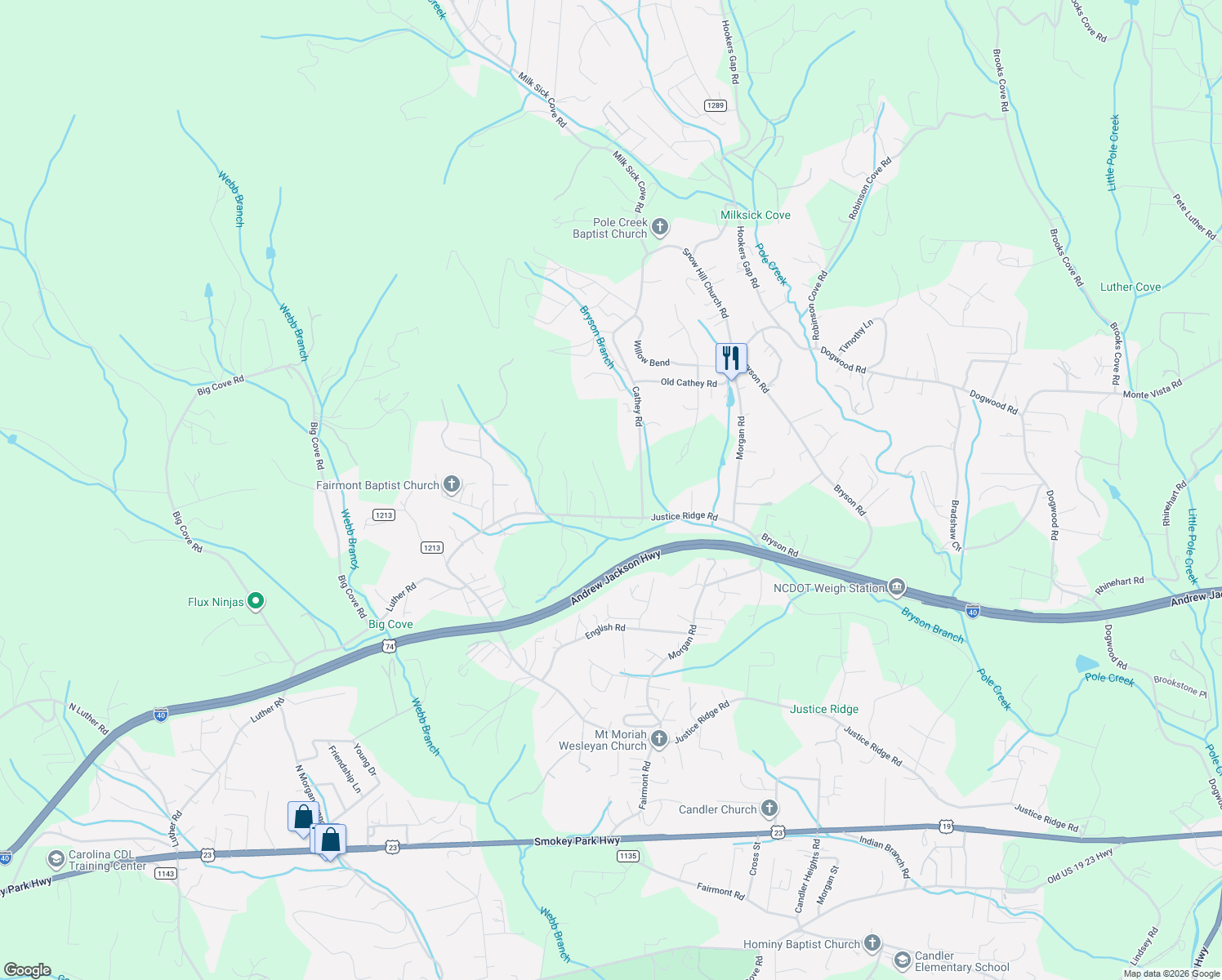 map of restaurants, bars, coffee shops, grocery stores, and more near 3 Fieldcrest Drive in Candler