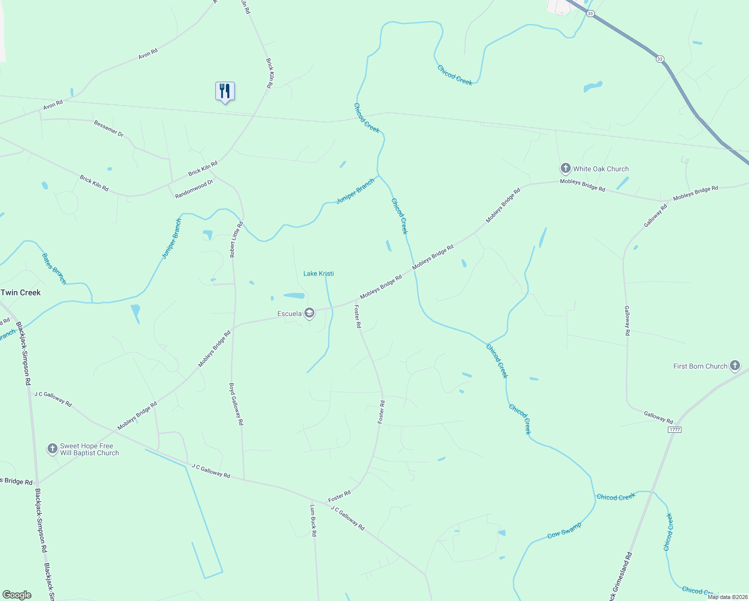 map of restaurants, bars, coffee shops, grocery stores, and more near 4048 Mobleys Bridge Road in Grimesland