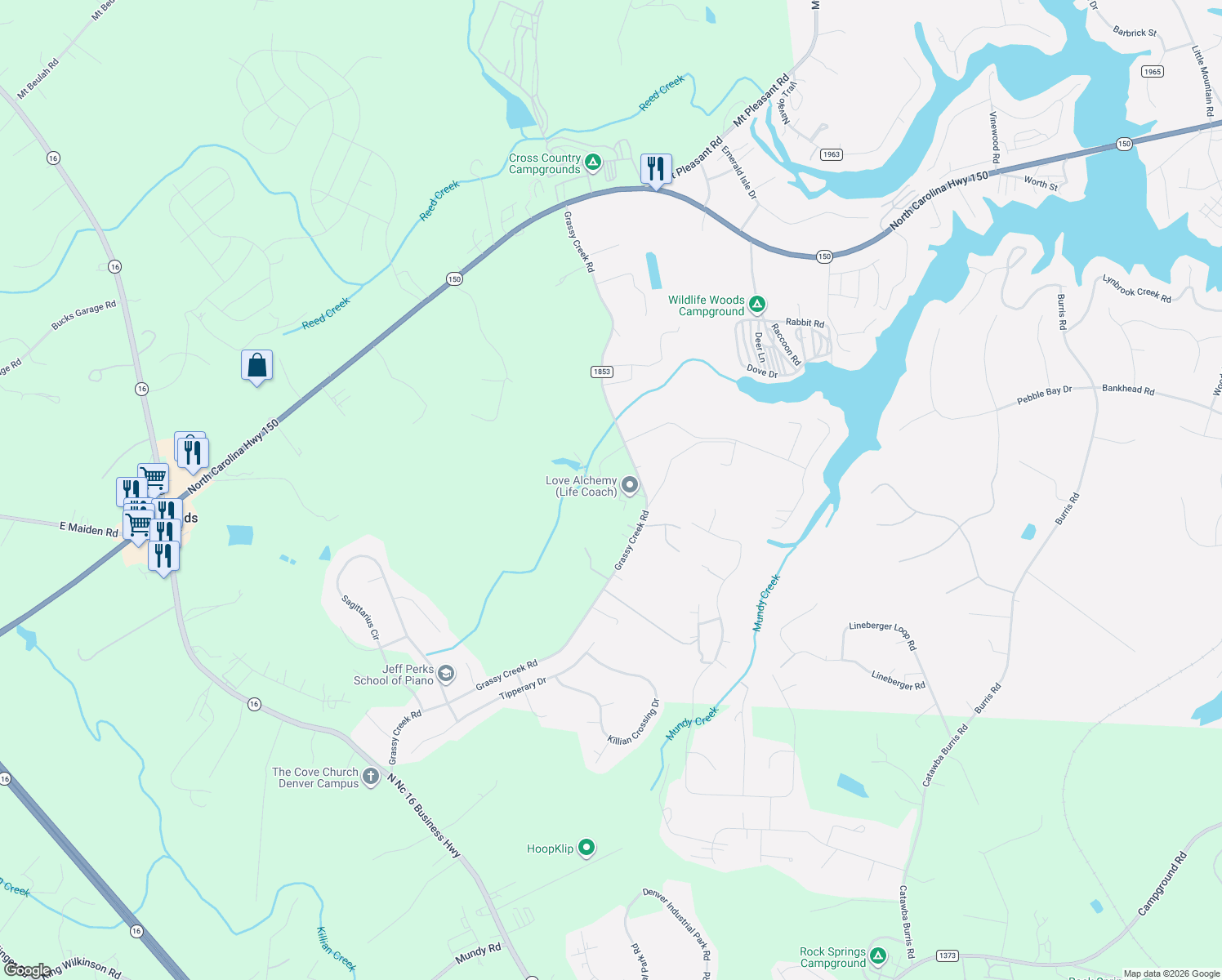 map of restaurants, bars, coffee shops, grocery stores, and more near 4881 Grassy Creek Road in Denver