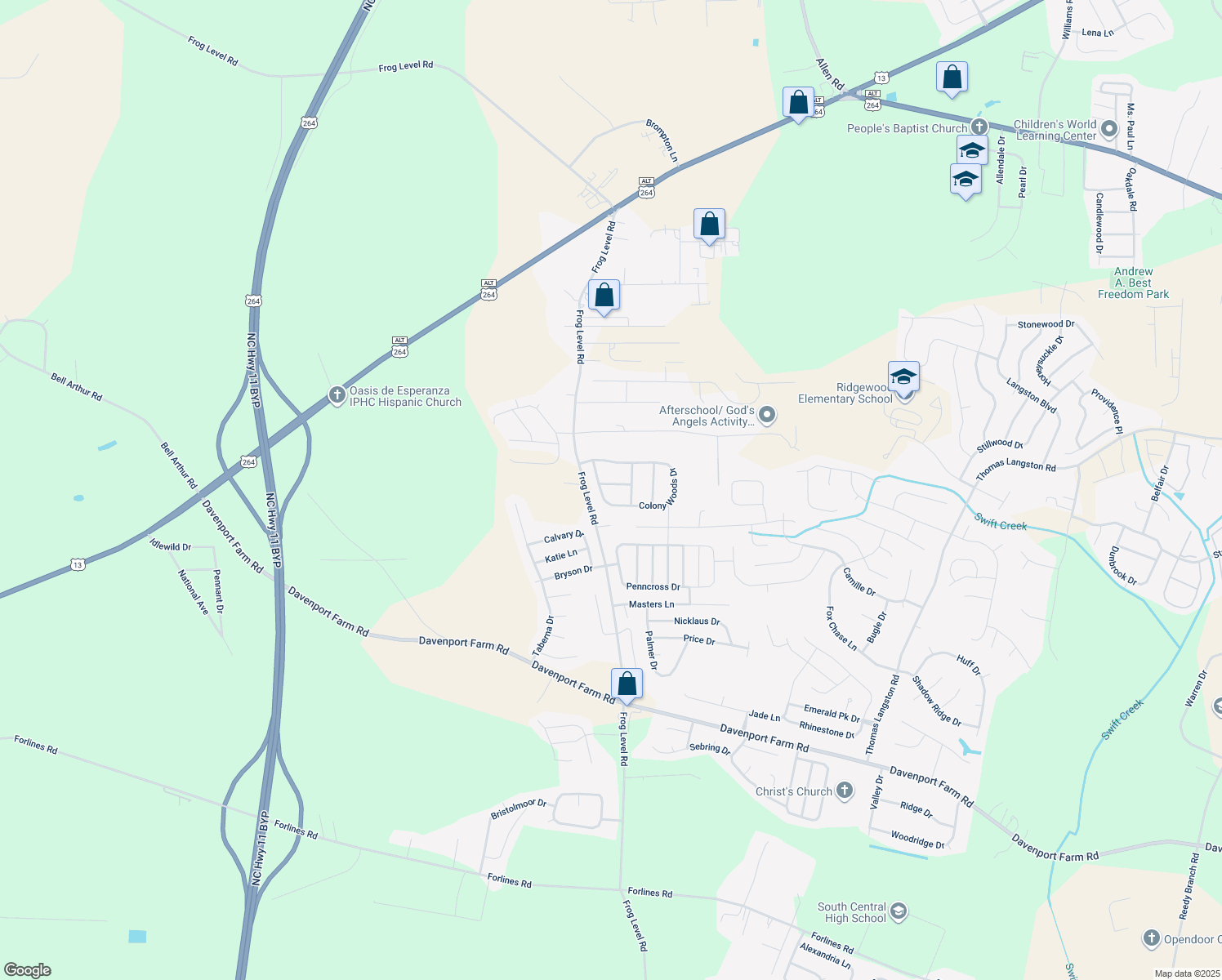 map of restaurants, bars, coffee shops, grocery stores, and more near 1013 Trinity Drive in Greenville