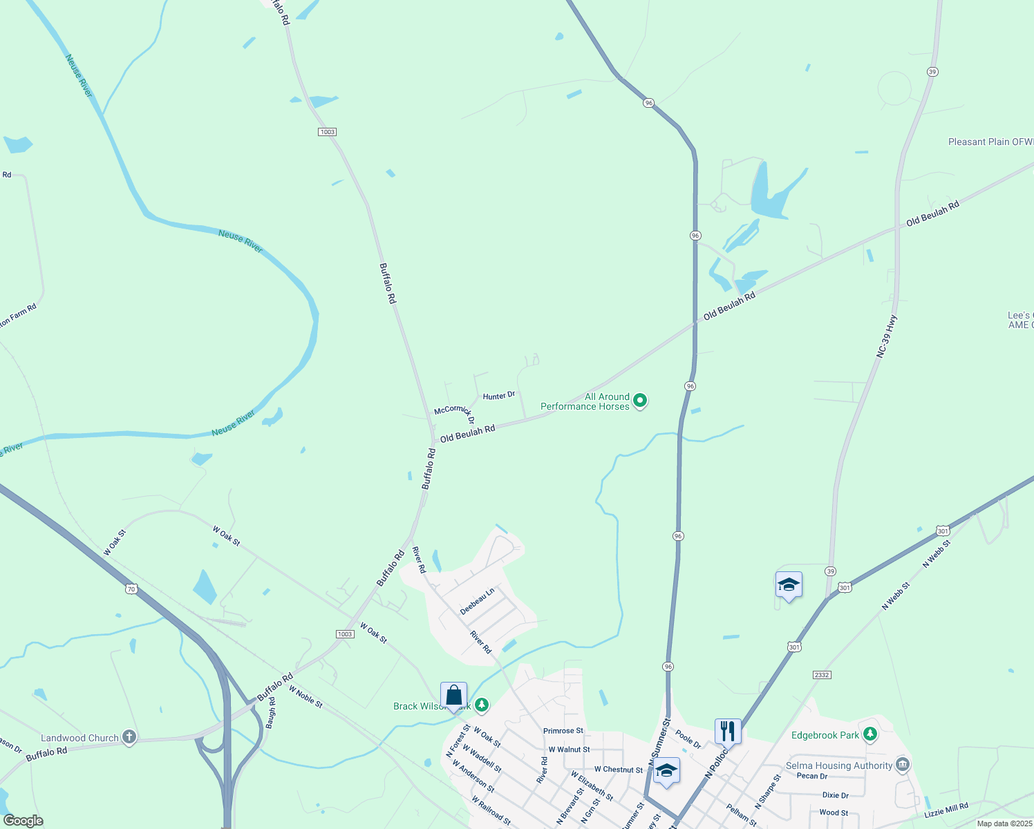 map of restaurants, bars, coffee shops, grocery stores, and more near 15 Ormond Lane in Selma