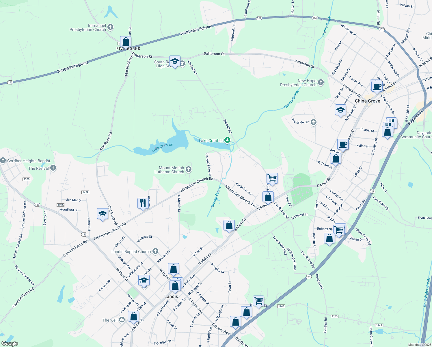 map of restaurants, bars, coffee shops, grocery stores, and more near 515 Branchview Ct in China Grove