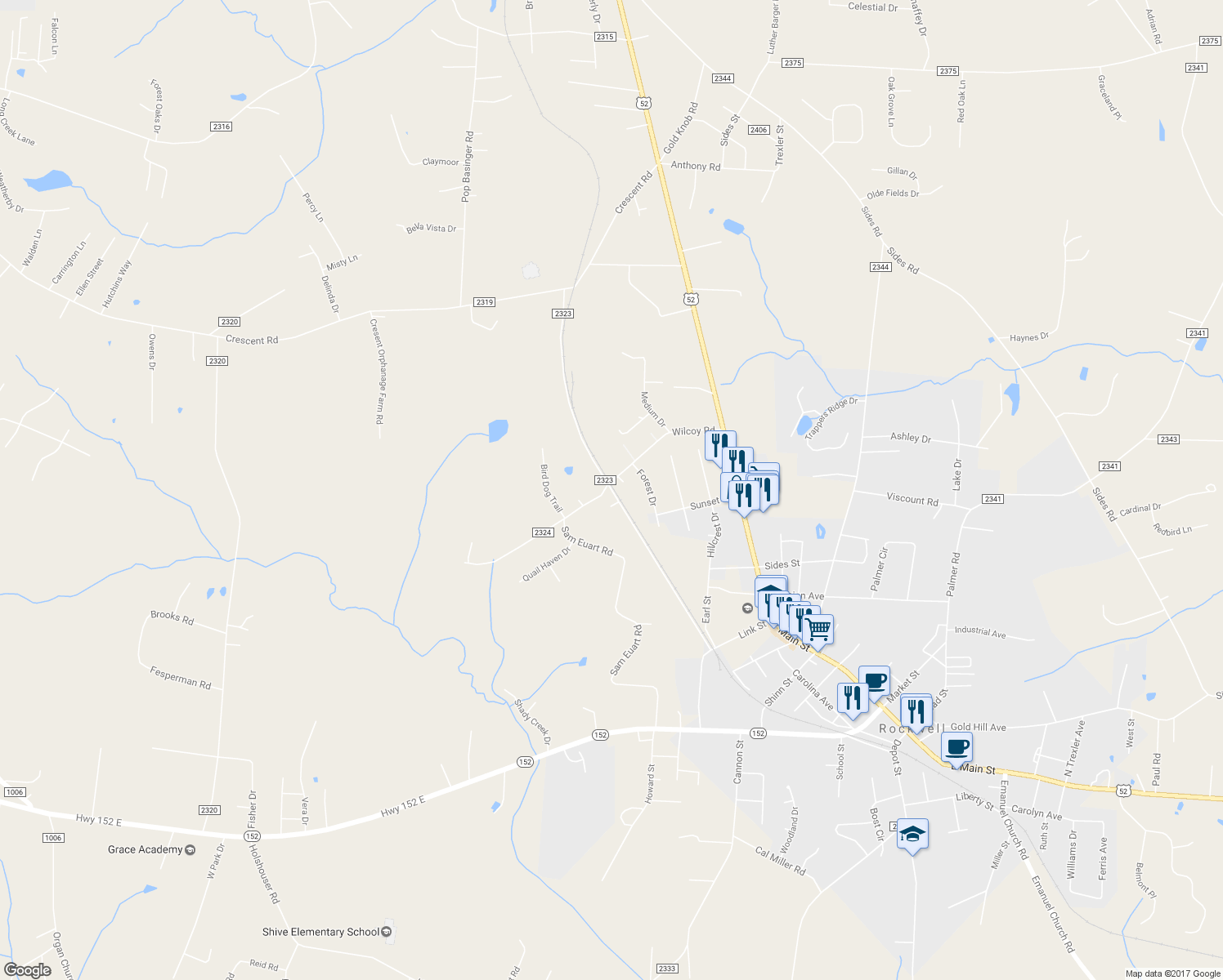 map of restaurants, bars, coffee shops, grocery stores, and more near 8480 Red Road in Rockwell