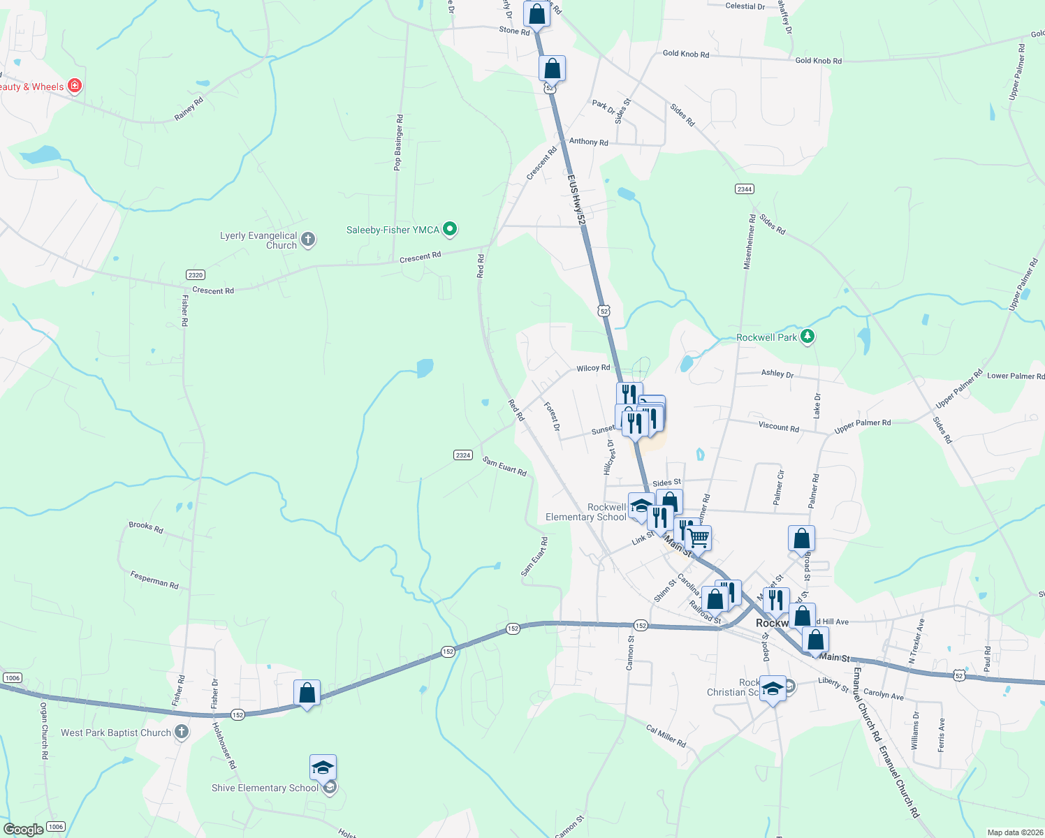 map of restaurants, bars, coffee shops, grocery stores, and more near 8450 Red Rd in Rockwell