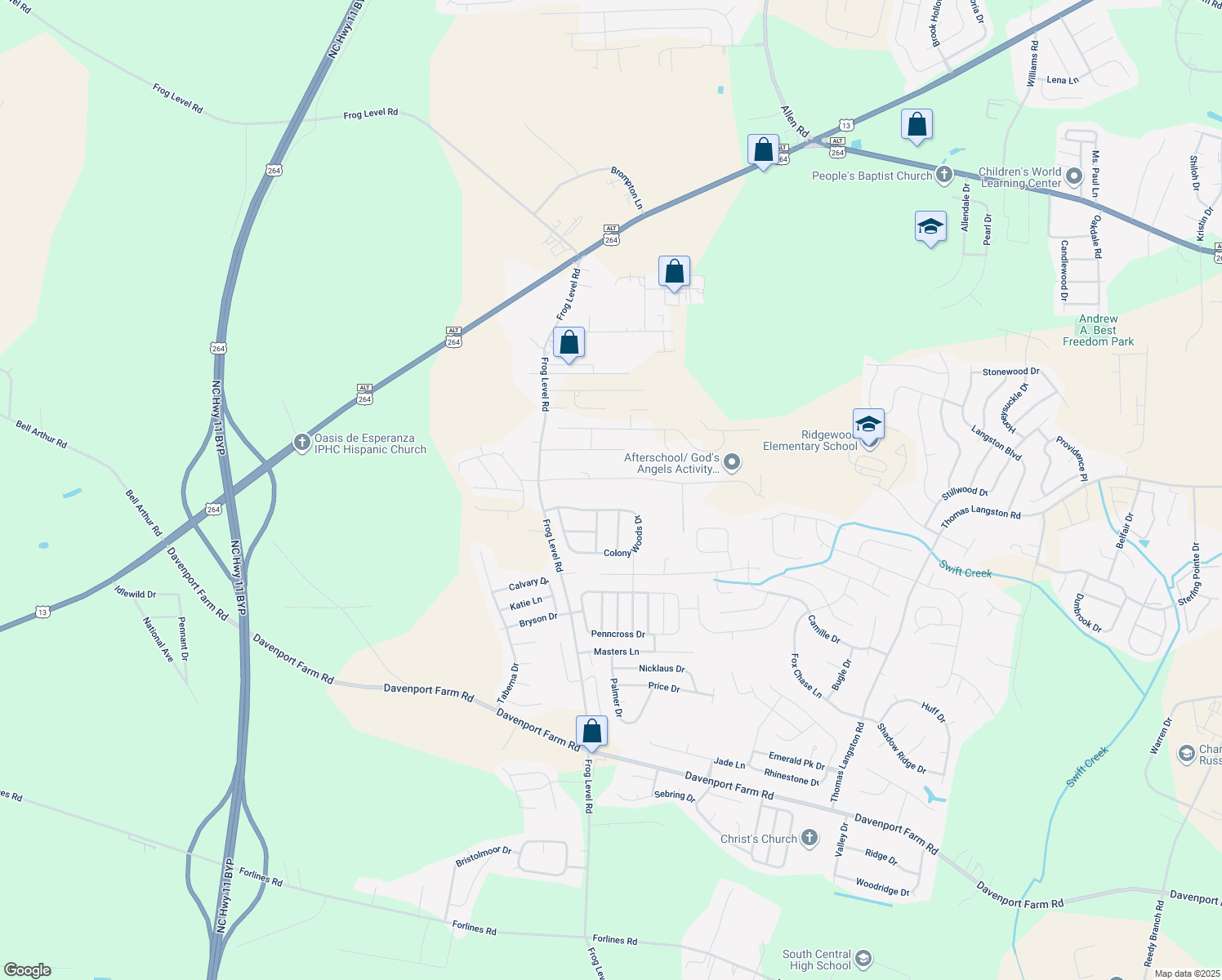 map of restaurants, bars, coffee shops, grocery stores, and more near 863 Darrell Dr in Greenville