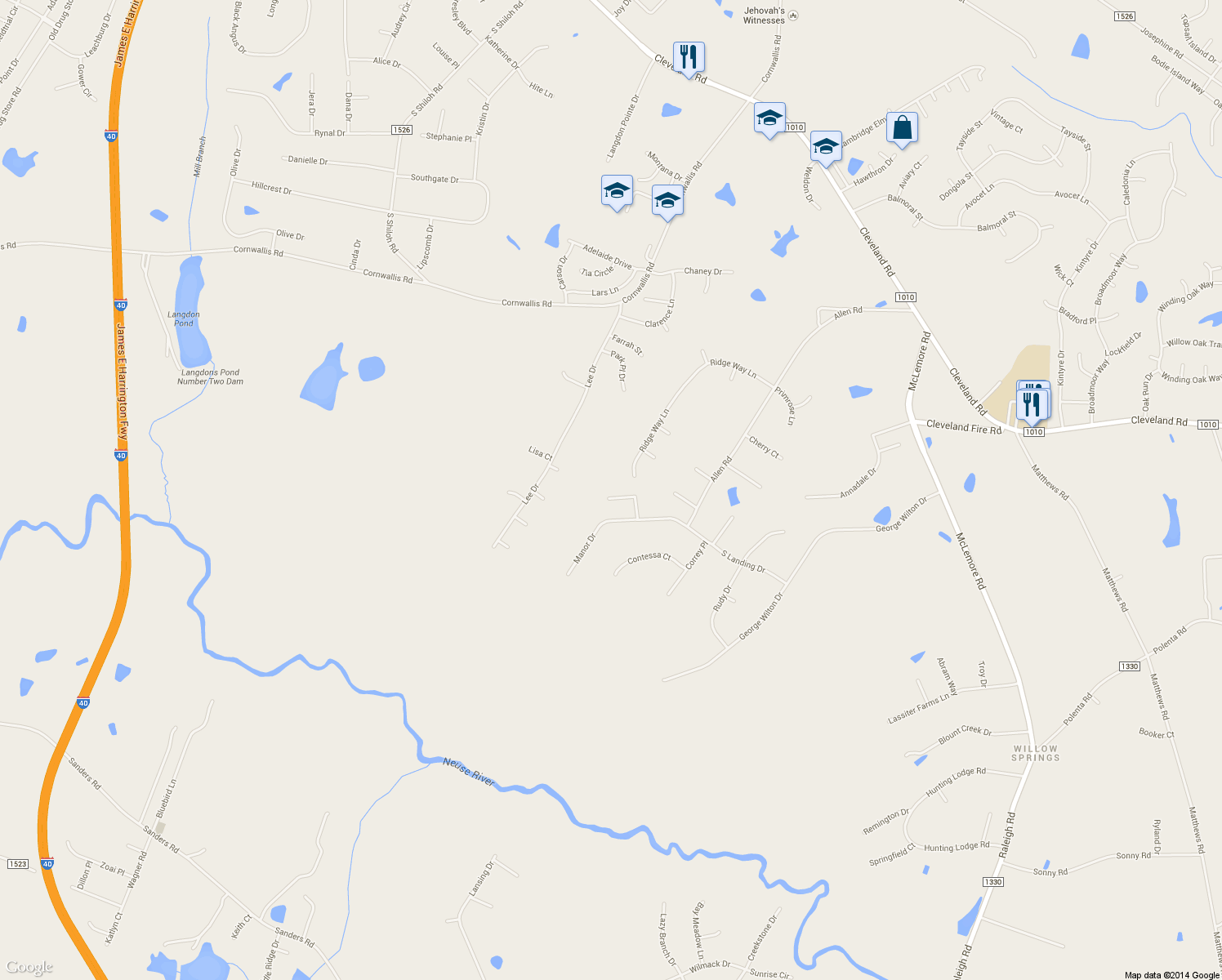 map of restaurants, bars, coffee shops, grocery stores, and more near 80 Fogleglen Drive in Clayton