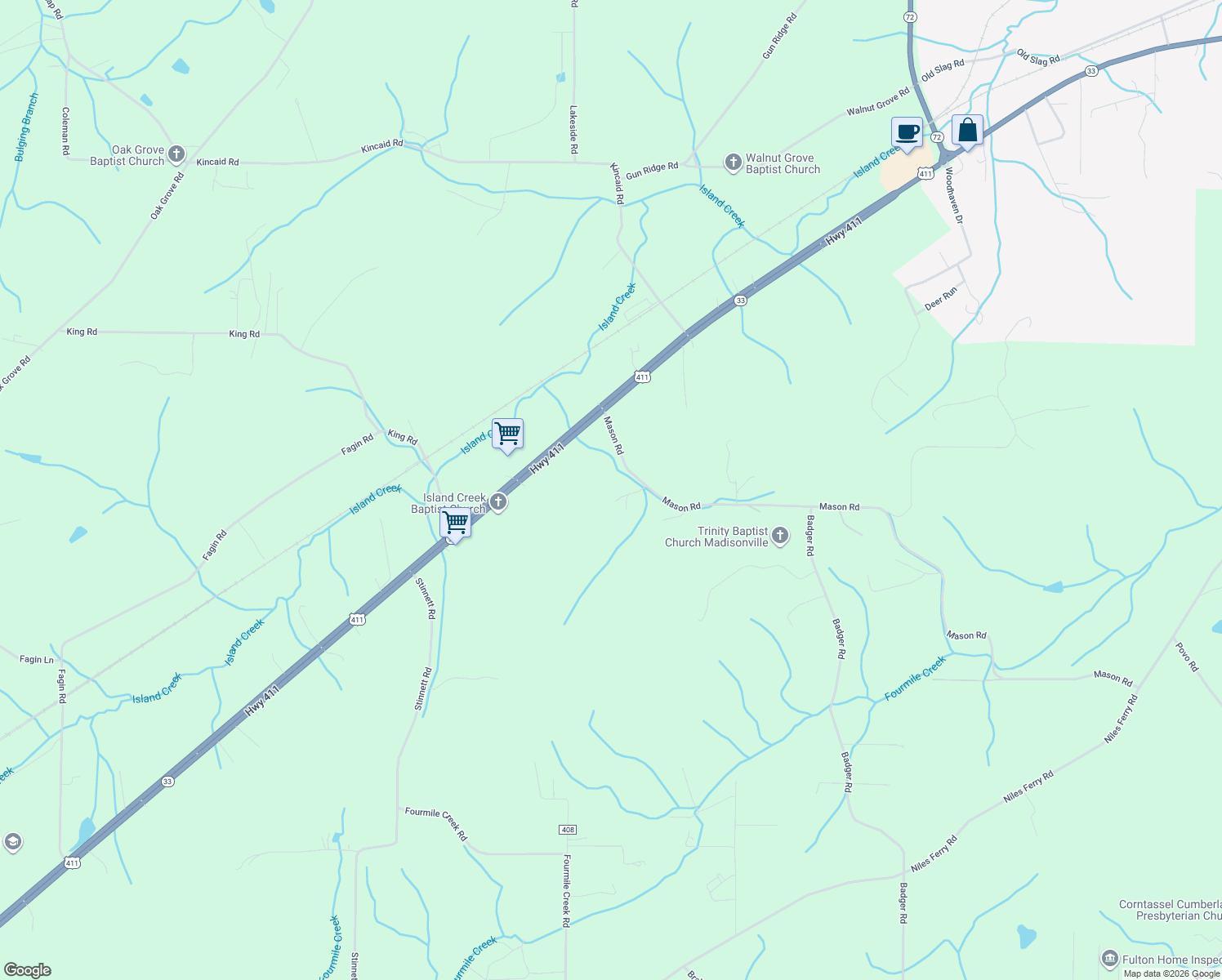 map of restaurants, bars, coffee shops, grocery stores, and more near 162 Mason Road in Madisonville