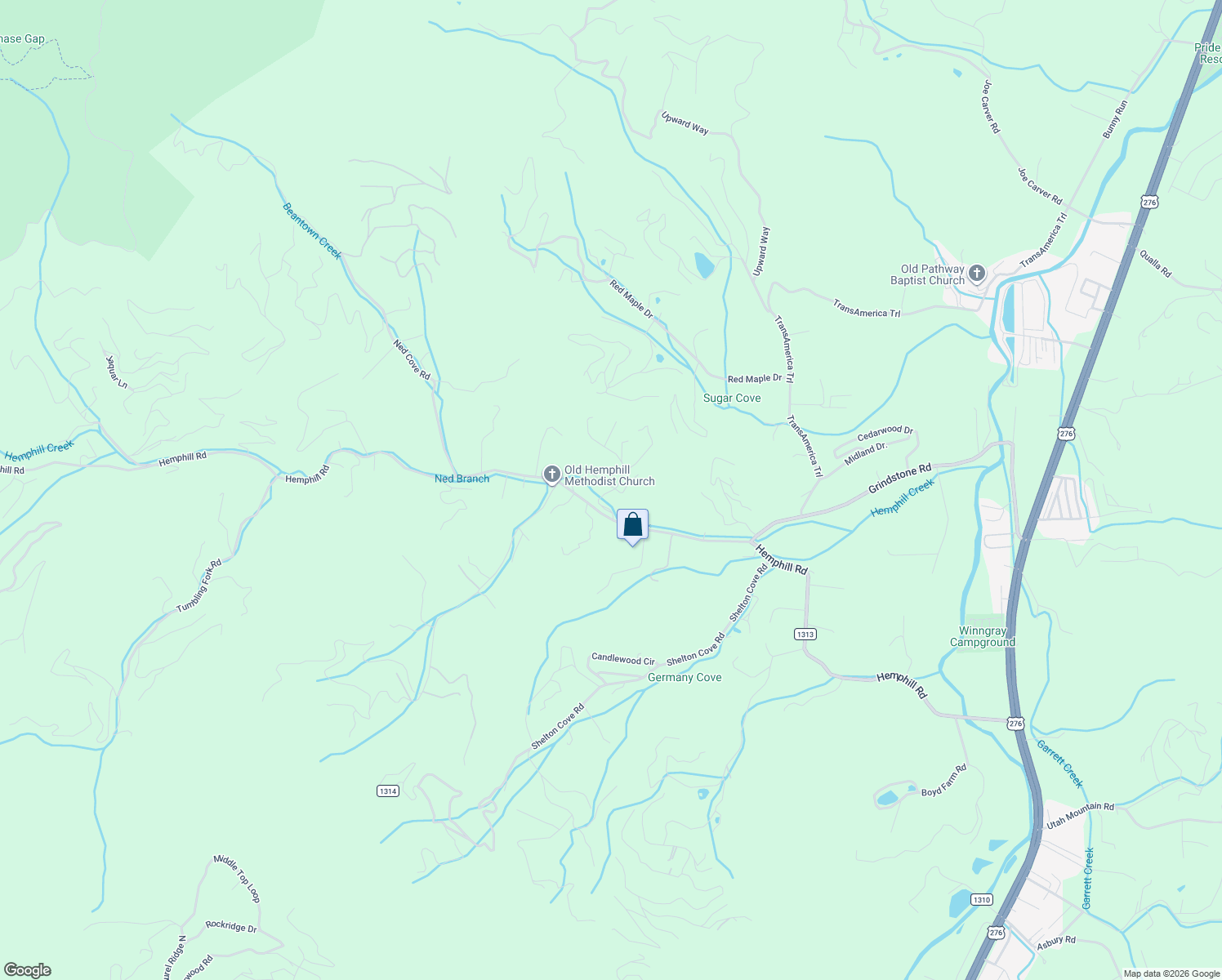 map of restaurants, bars, coffee shops, grocery stores, and more near 169 Covered Bridge Trail in Waynesville