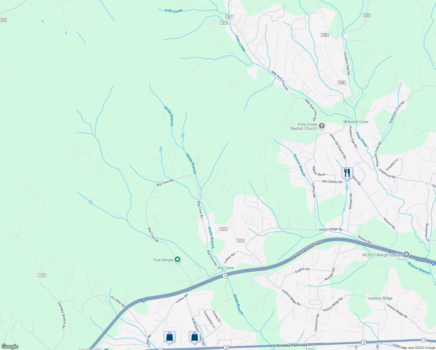 map of restaurants, bars, coffee shops, grocery stores, and more near 51 Creek Run Road in Candler