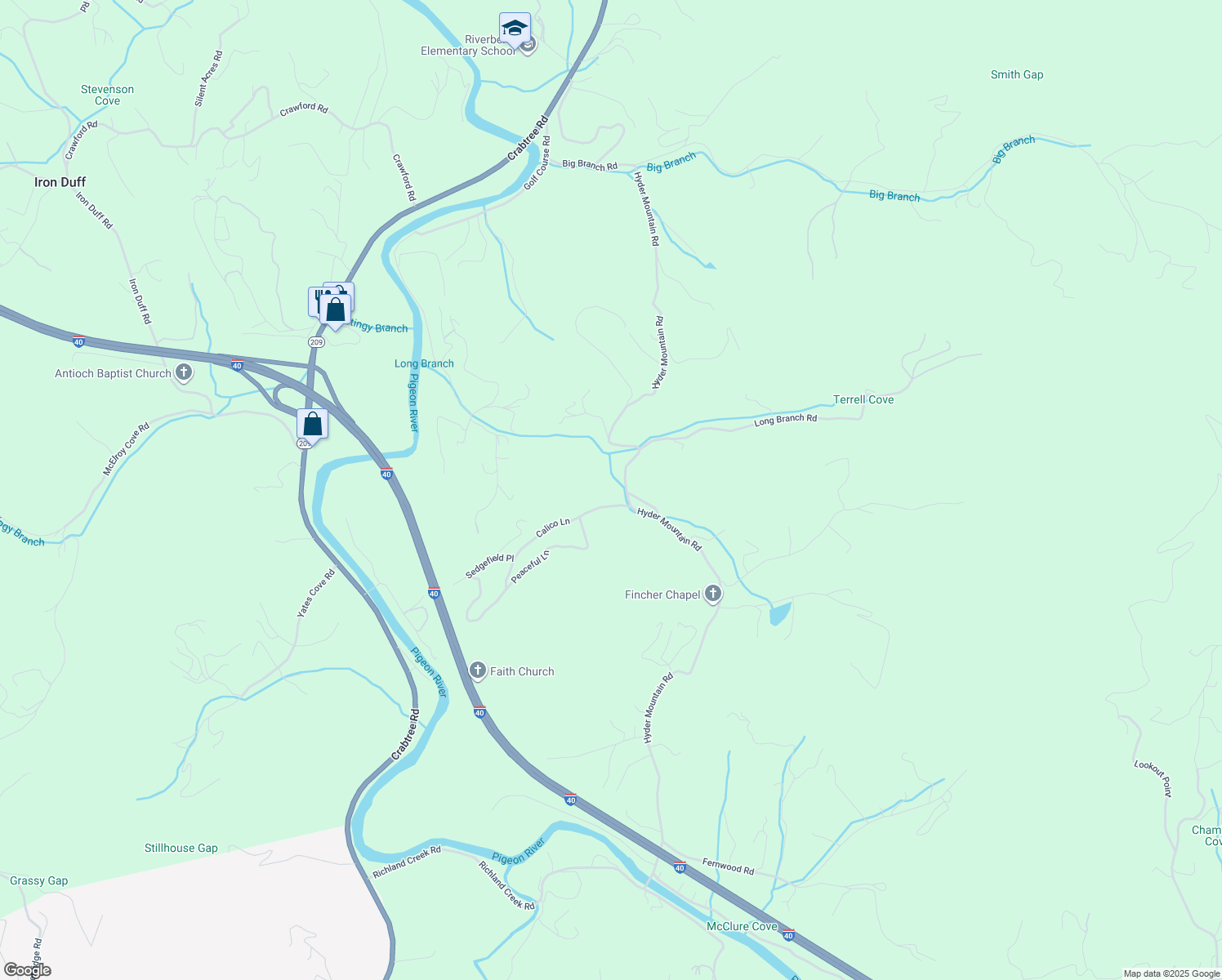 map of restaurants, bars, coffee shops, grocery stores, and more near 3423 Hyder Mountain Road in Clyde