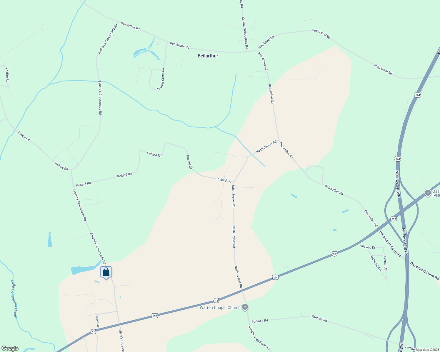 map of restaurants, bars, coffee shops, grocery stores, and more near 1950 Pollard Road in Farmville