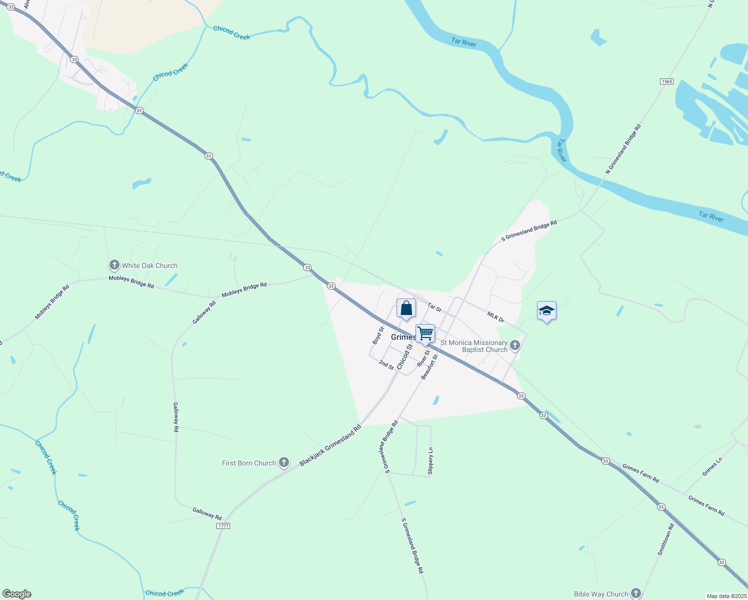 map of restaurants, bars, coffee shops, grocery stores, and more near 526 Lancelot Street in Grimesland