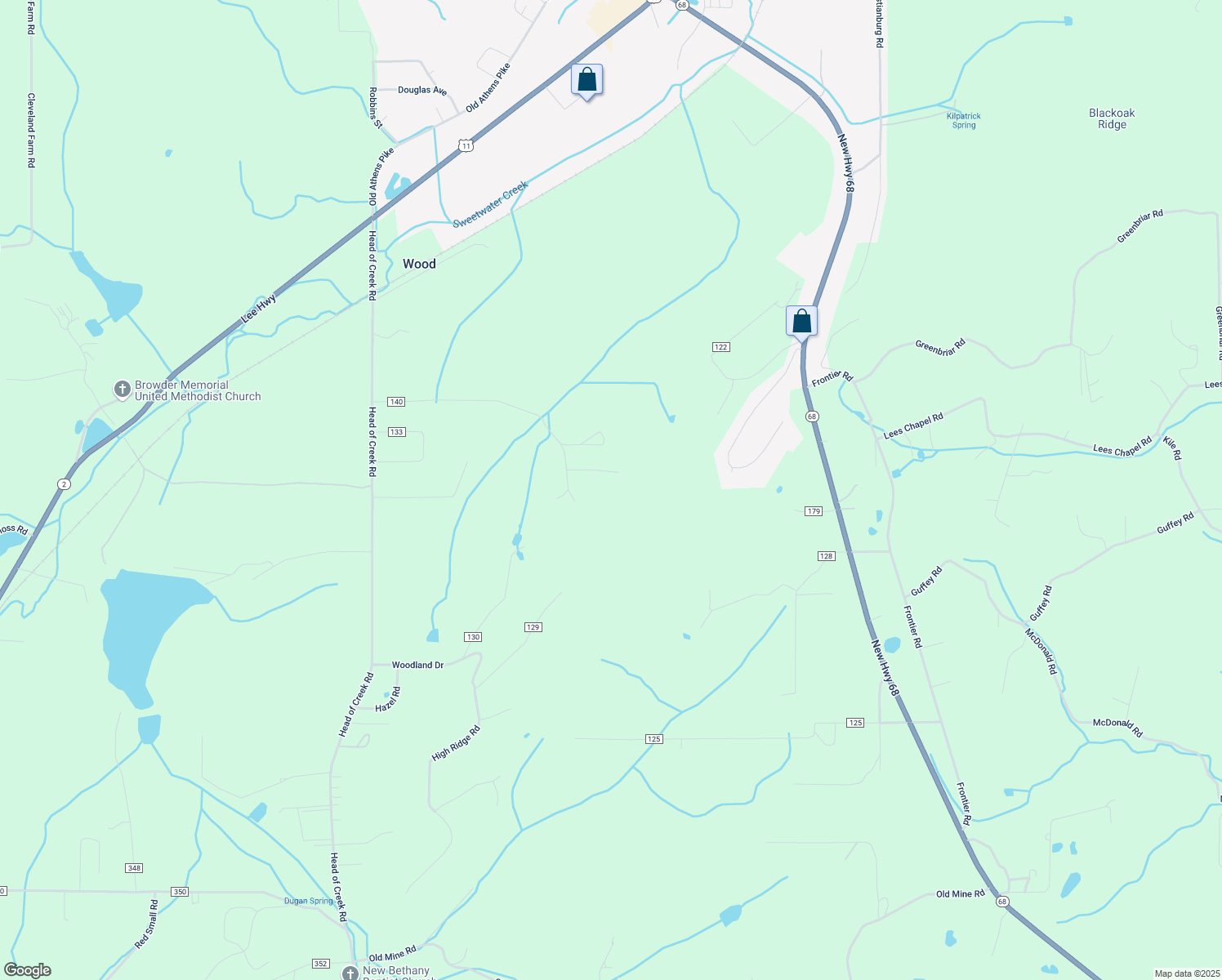 map of restaurants, bars, coffee shops, grocery stores, and more near 407 Woodland Drive in Sweetwater