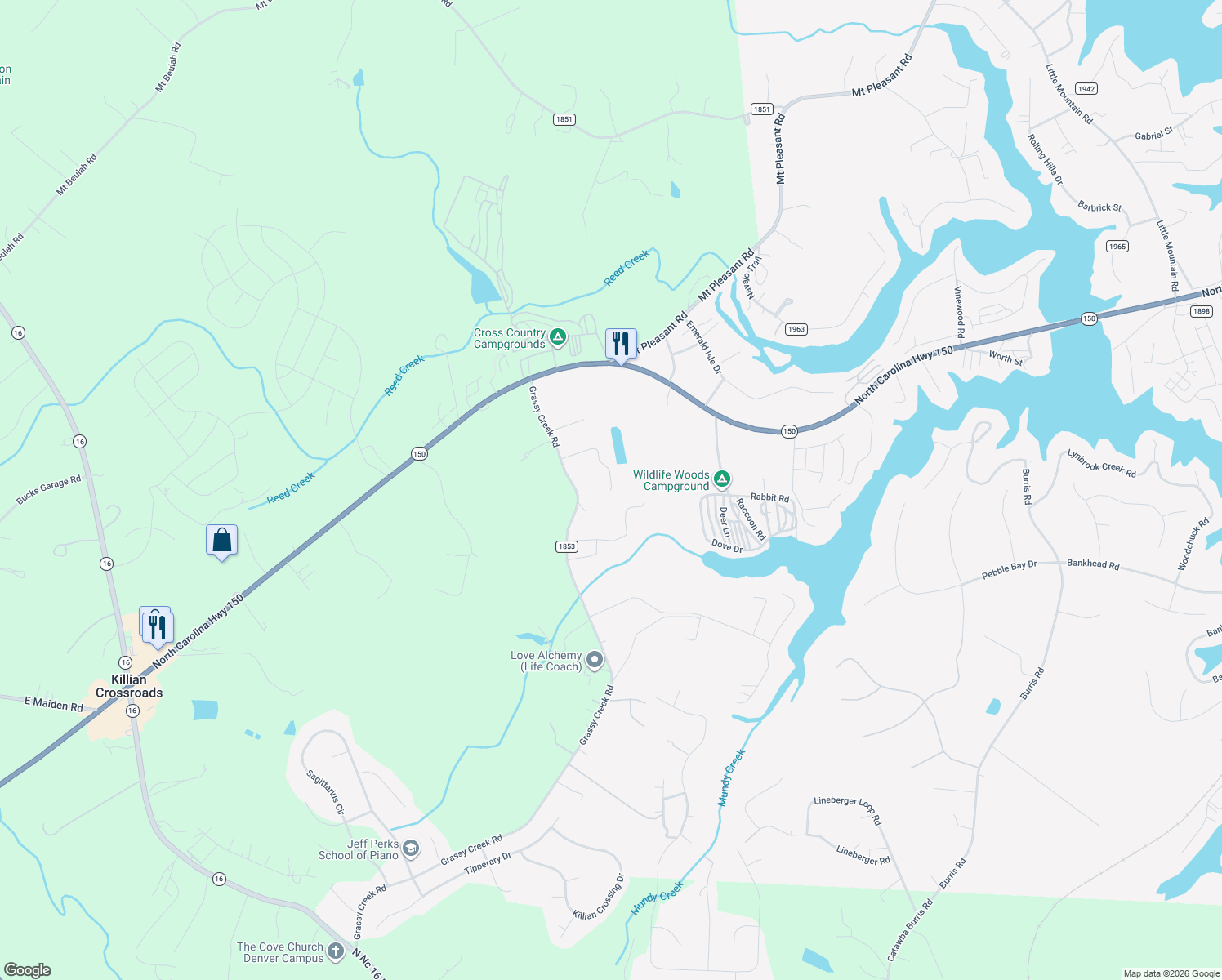 map of restaurants, bars, coffee shops, grocery stores, and more near 199 Ranchway St in Lake Norman of Catawba