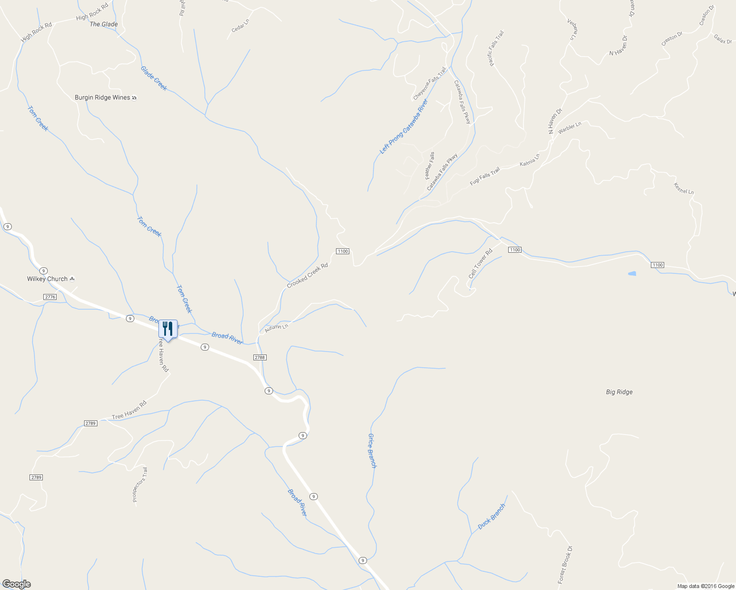 map of restaurants, bars, coffee shops, grocery stores, and more near 96 Stone Brook Trail in Black Mountain