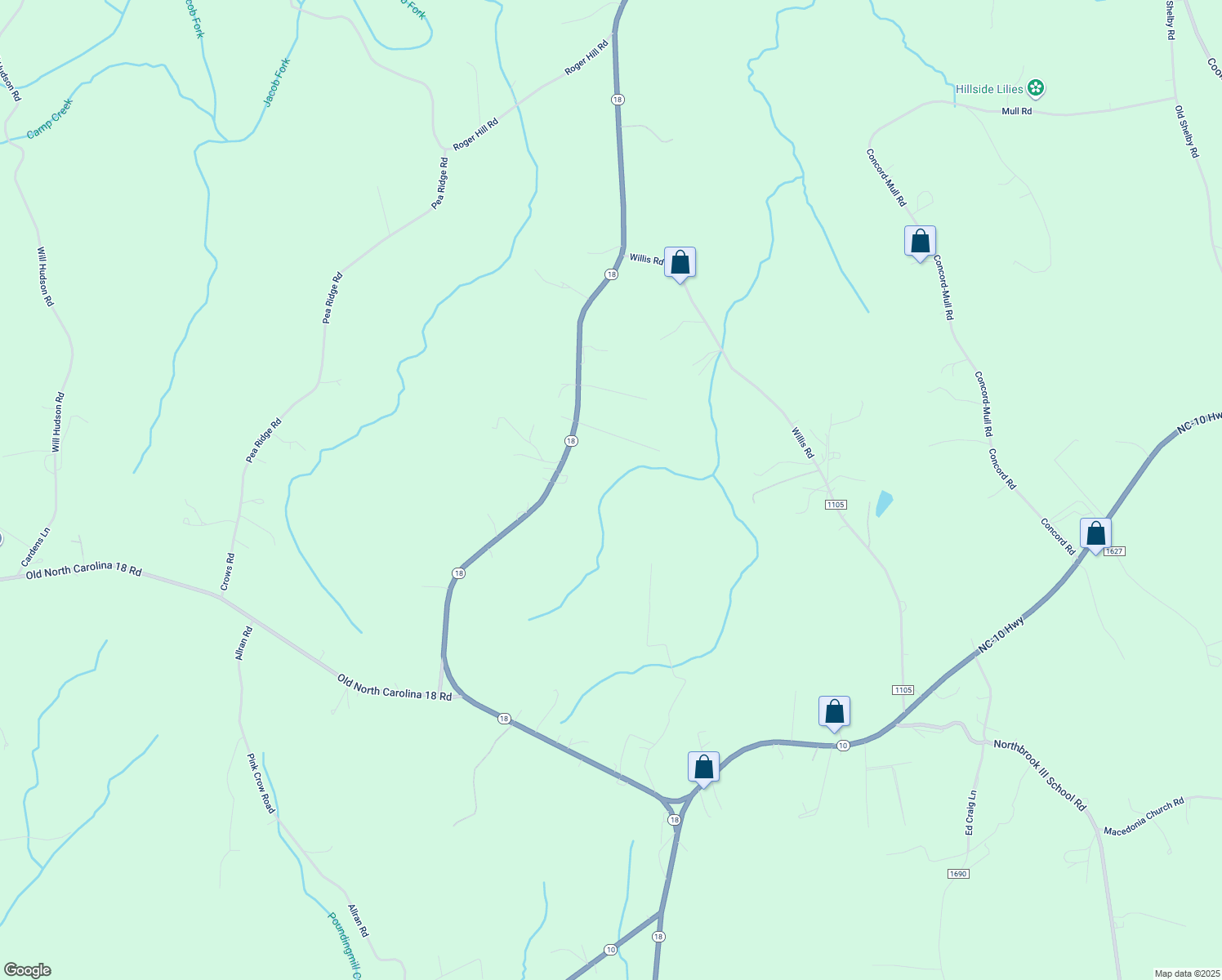 map of restaurants, bars, coffee shops, grocery stores, and more near 4036 North Carolina 18 in Vale