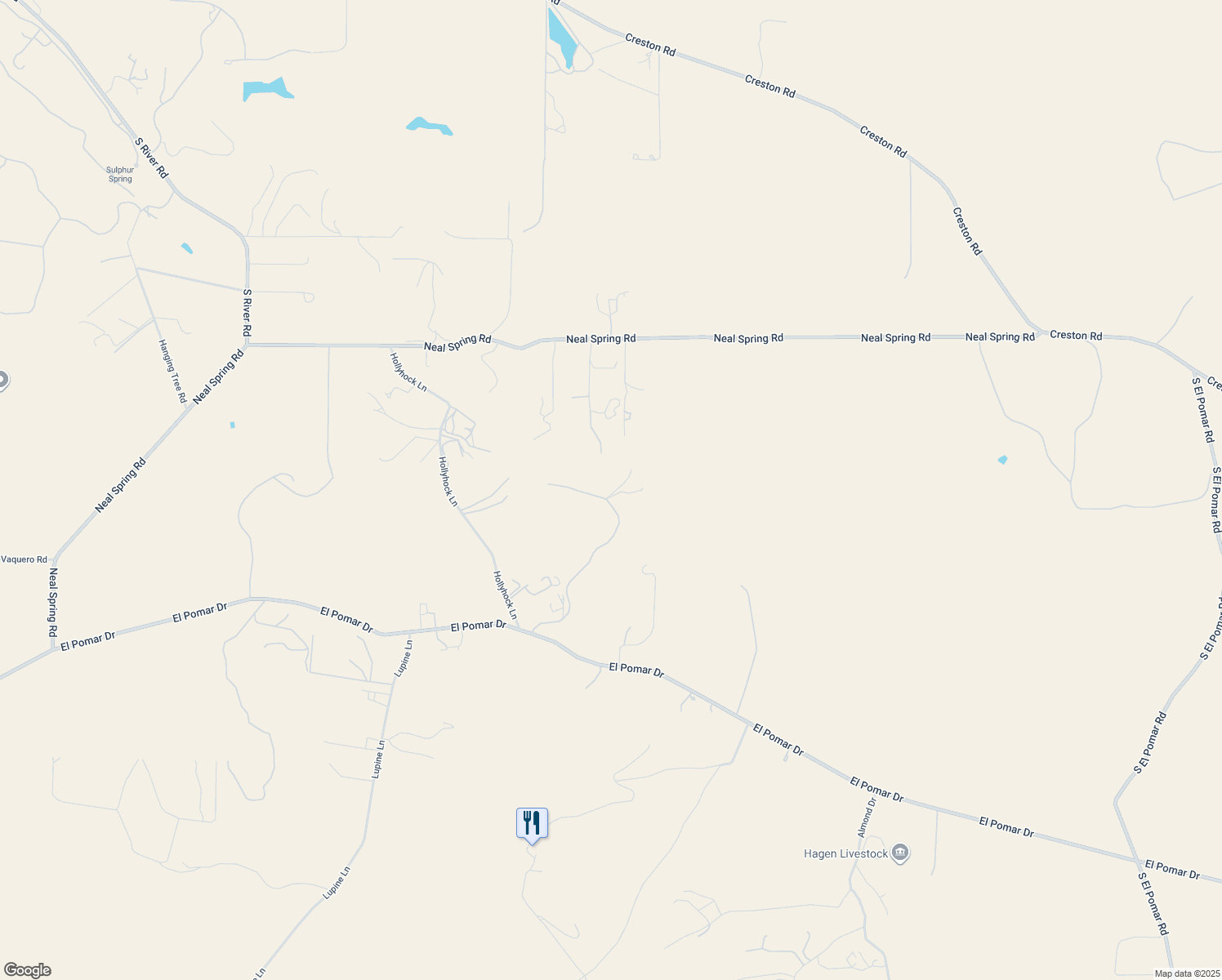 map of restaurants, bars, coffee shops, grocery stores, and more near 500 L P Ranch Road in Templeton