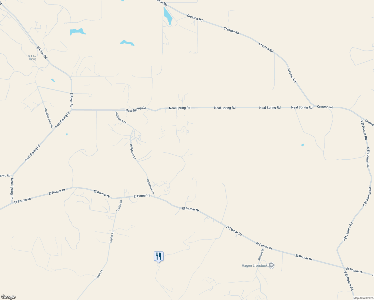 map of restaurants, bars, coffee shops, grocery stores, and more near 500 L P Ranch Road in Templeton