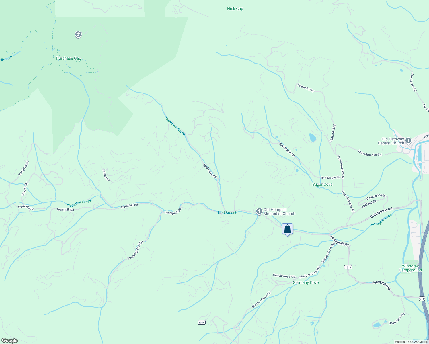 map of restaurants, bars, coffee shops, grocery stores, and more near 38 Dewberry Lane in Waynesville