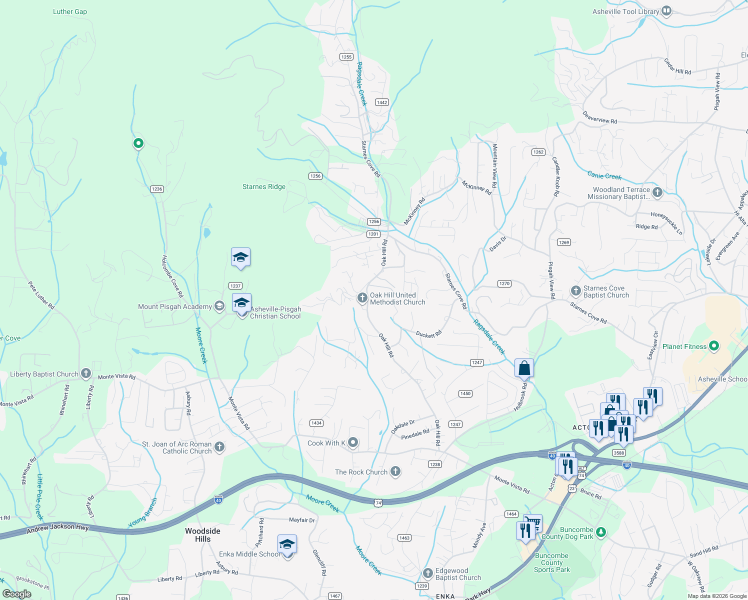 map of restaurants, bars, coffee shops, grocery stores, and more near 6 Lefler Lane in Candler