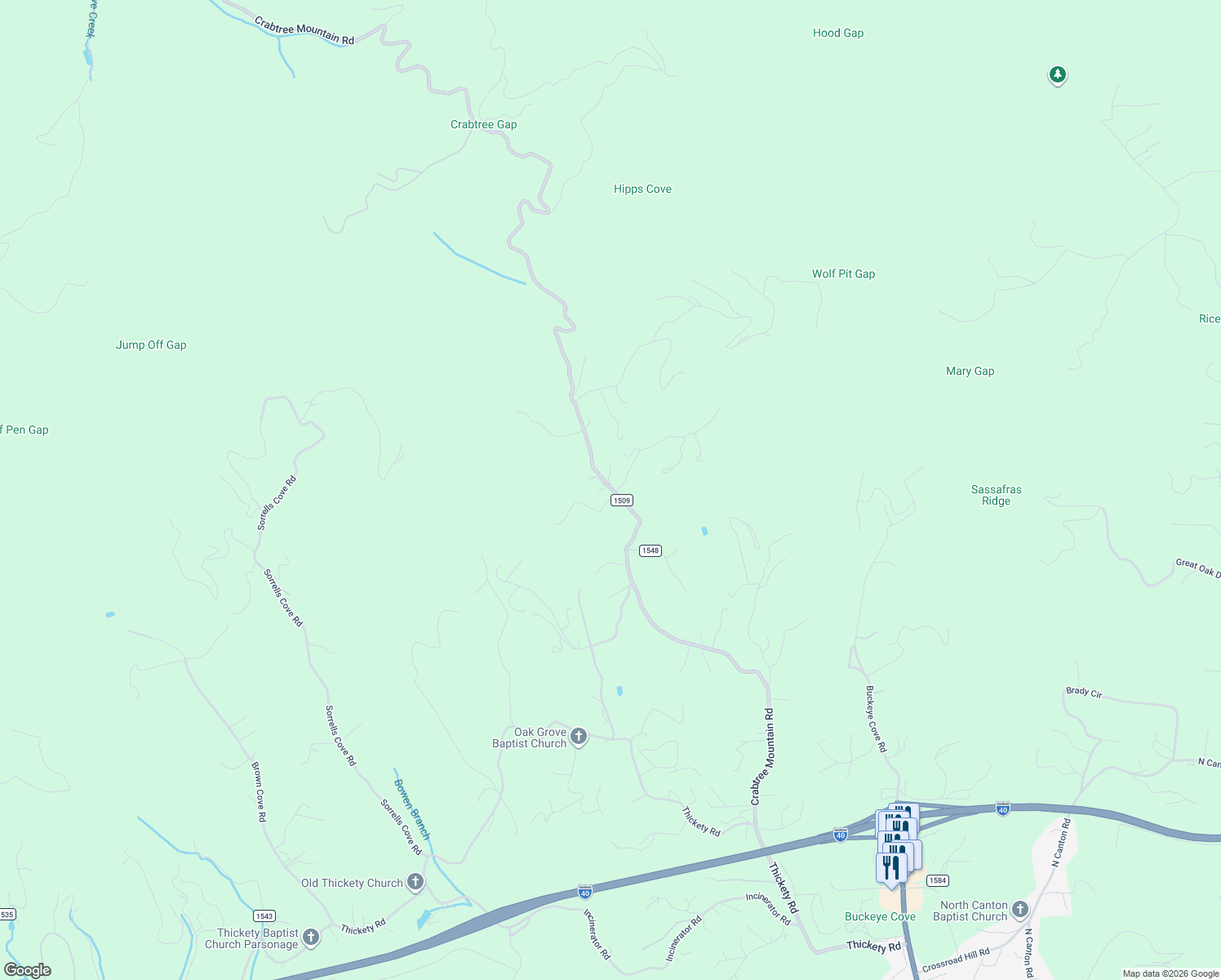 map of restaurants, bars, coffee shops, grocery stores, and more near 43 Denali Oaks Court in Clyde