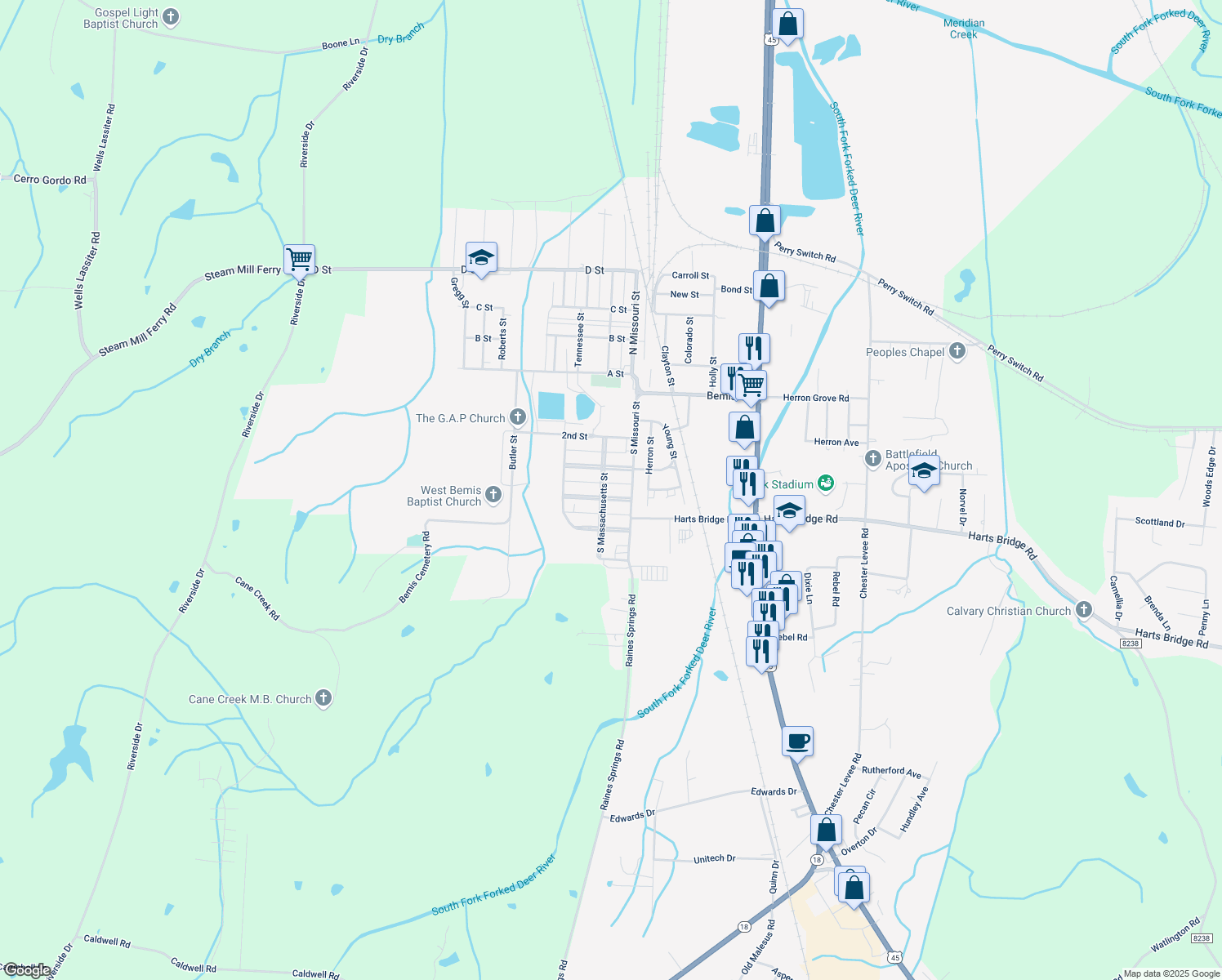 map of restaurants, bars, coffee shops, grocery stores, and more near 18 4th Street in Jackson