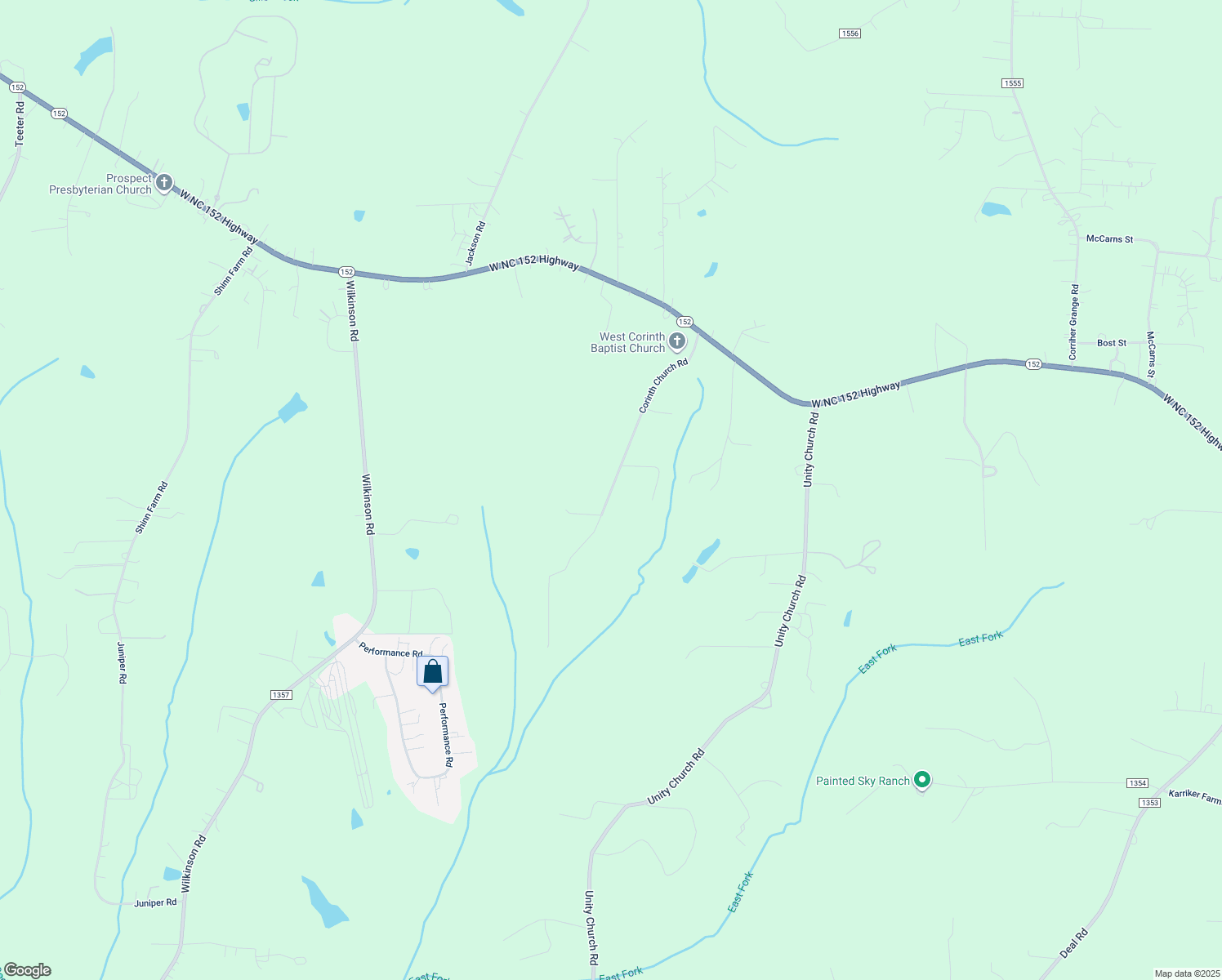 map of restaurants, bars, coffee shops, grocery stores, and more near Corinth Church Road in Mooresville