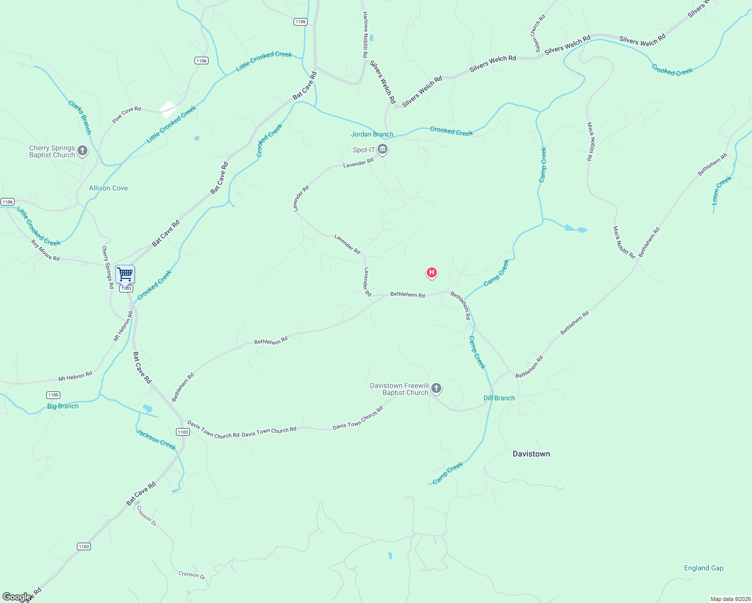 map of restaurants, bars, coffee shops, grocery stores, and more near 4077 Bethlehem Road in Old Fort