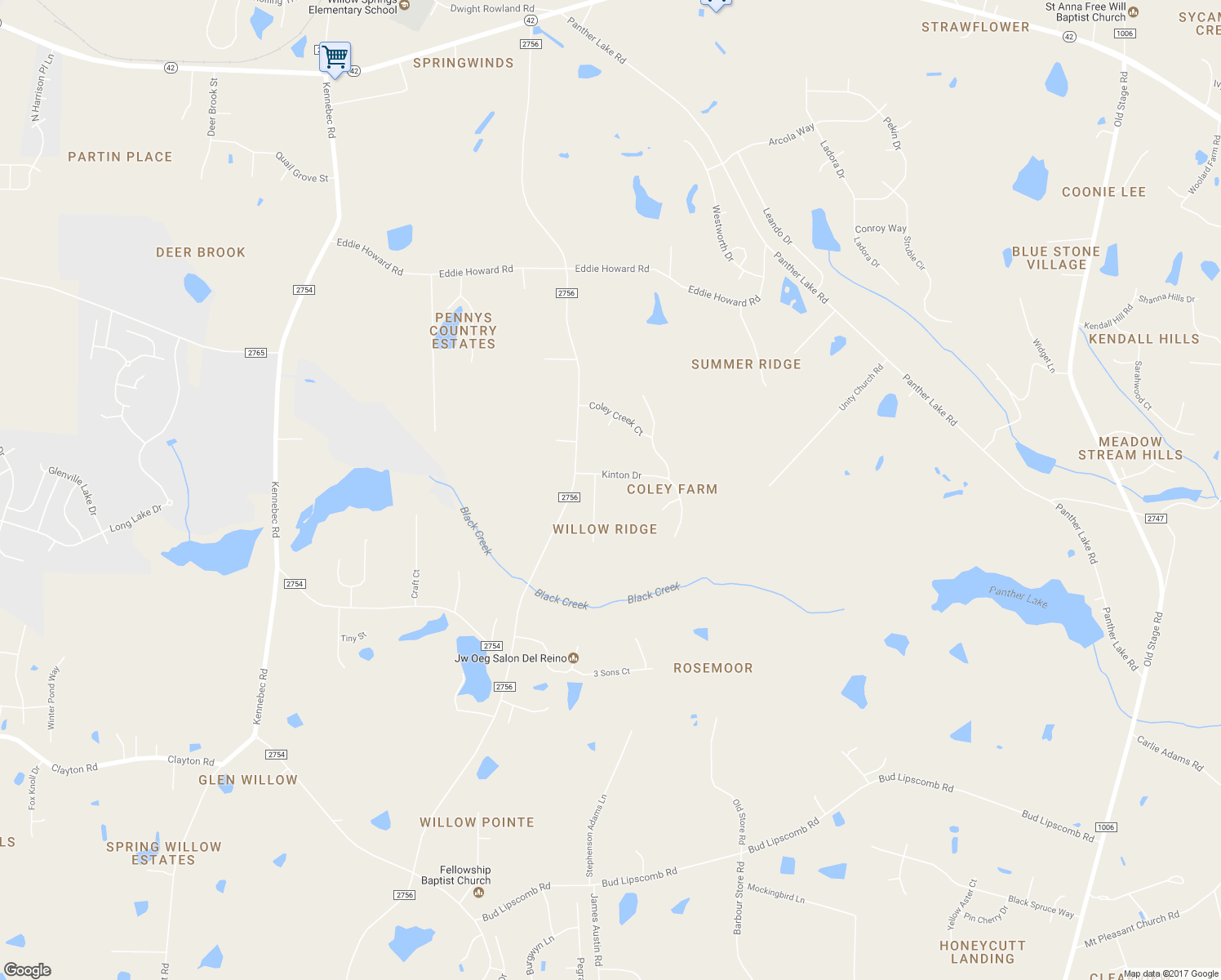 map of restaurants, bars, coffee shops, grocery stores, and more near 104 Kinton Drive in Wake County