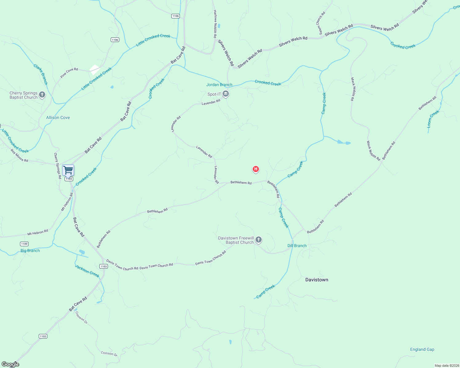map of restaurants, bars, coffee shops, grocery stores, and more near 4077 Bethlehem Road in Old Fort