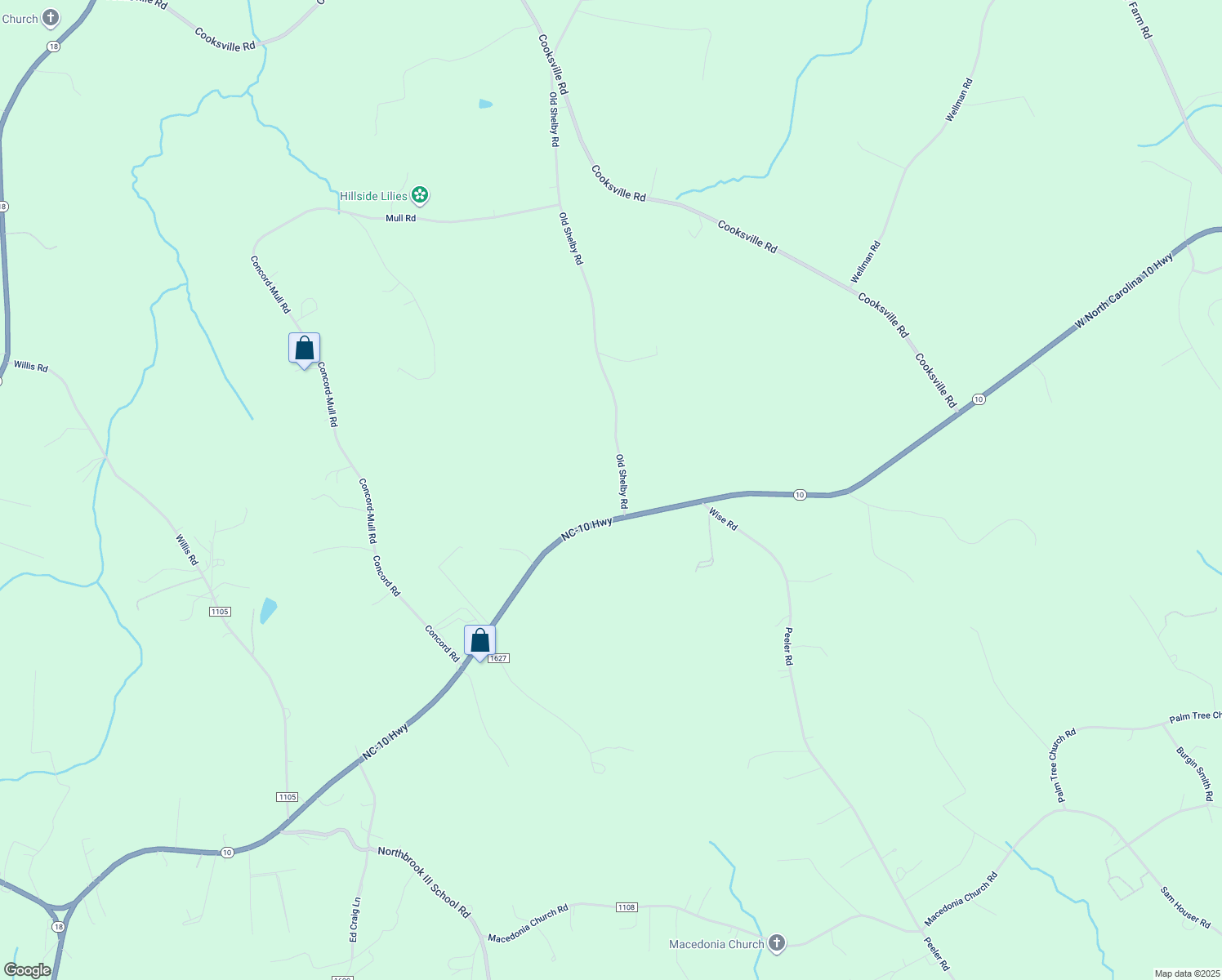 map of restaurants, bars, coffee shops, grocery stores, and more near 7527 Old Shelby Road in Vale