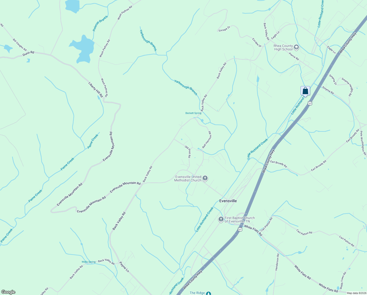 map of restaurants, bars, coffee shops, grocery stores, and more near 406 Old Post Road in Evensville