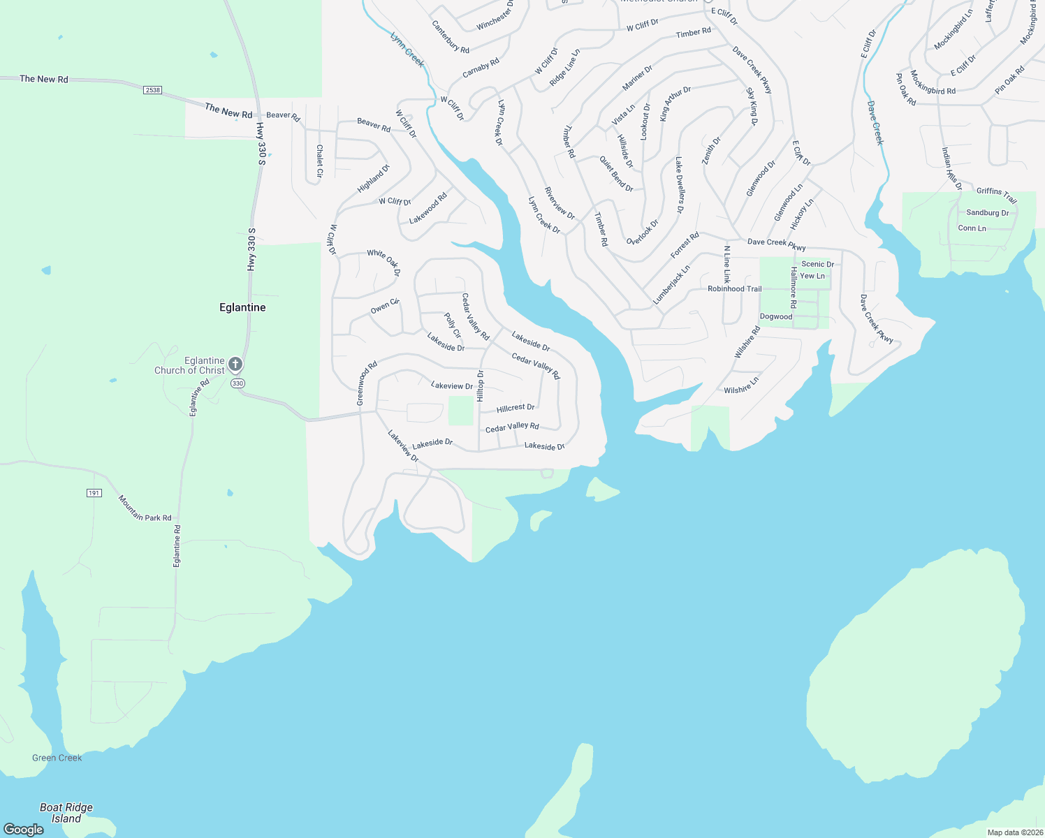 map of restaurants, bars, coffee shops, grocery stores, and more near 119 Cedar Valley Road in Fairfield Bay
