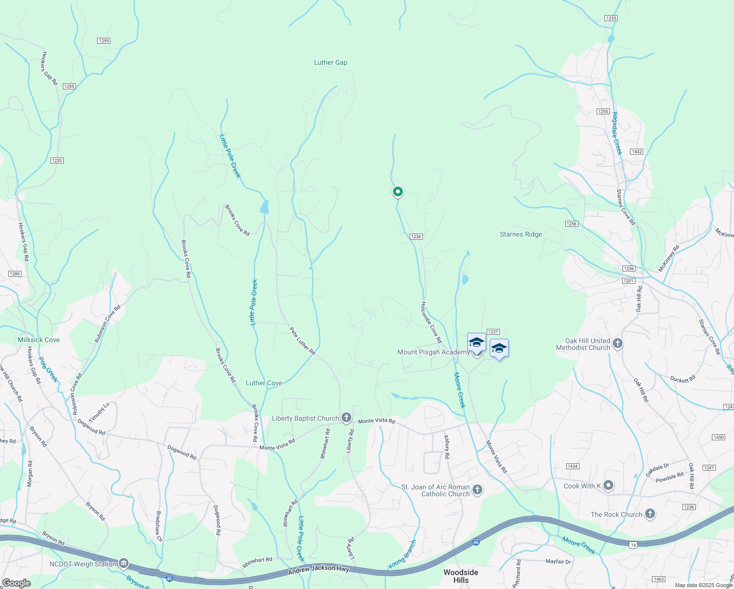 map of restaurants, bars, coffee shops, grocery stores, and more near 98 Daniel Ridge Road in Candler