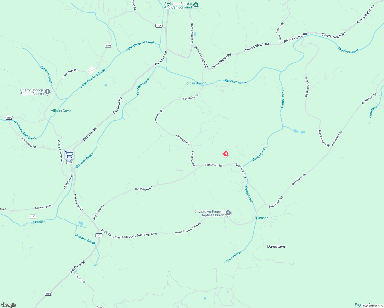 map of restaurants, bars, coffee shops, grocery stores, and more near 1375 Lavender Road in Old Fort