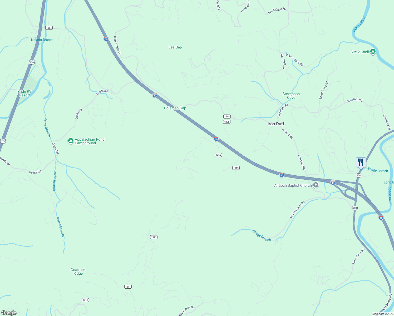 map of restaurants, bars, coffee shops, grocery stores, and more near 121 Red Tail Drive in Waynesville