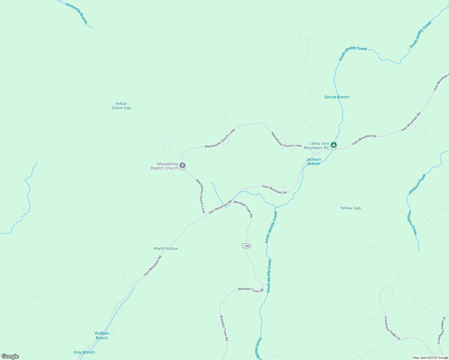 map of restaurants, bars, coffee shops, grocery stores, and more near 4354 Vein Mountain Road in Nebo