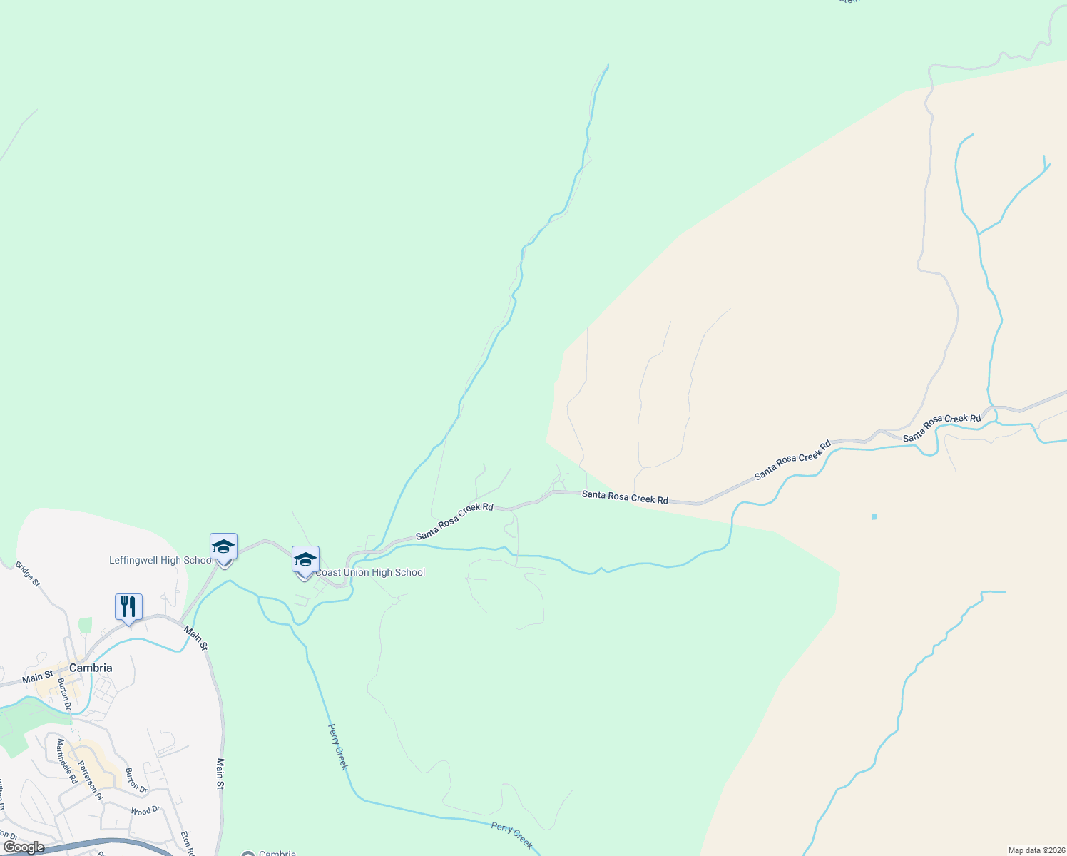 map of restaurants, bars, coffee shops, grocery stores, and more near in Cambria