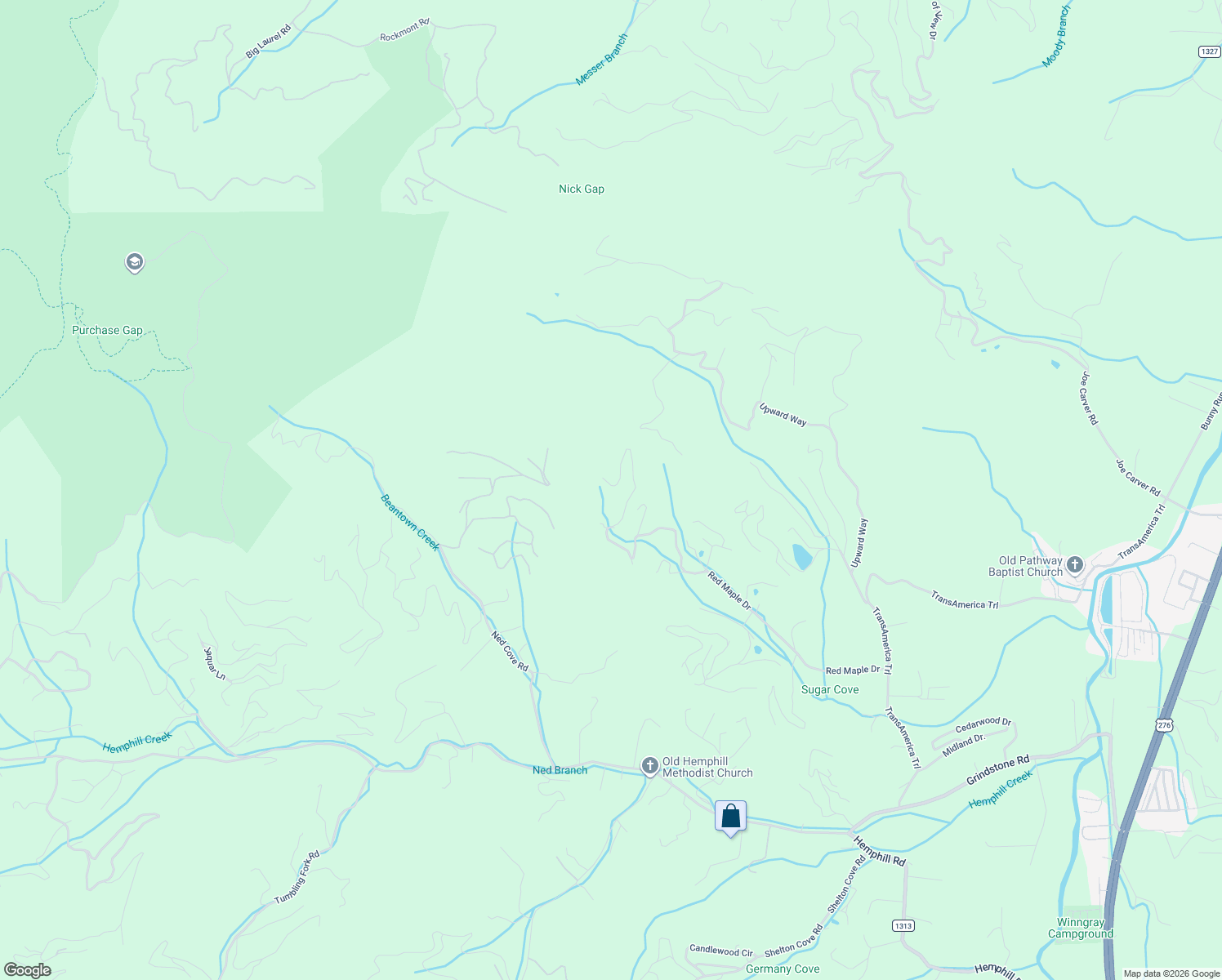 map of restaurants, bars, coffee shops, grocery stores, and more near 1510 Red Maple Drive in Waynesville