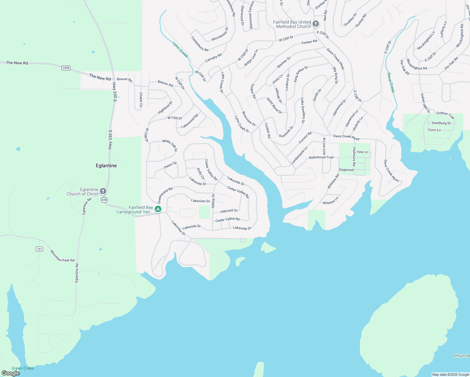 map of restaurants, bars, coffee shops, grocery stores, and more near 217 Greenwood Road in Fairfield Bay
