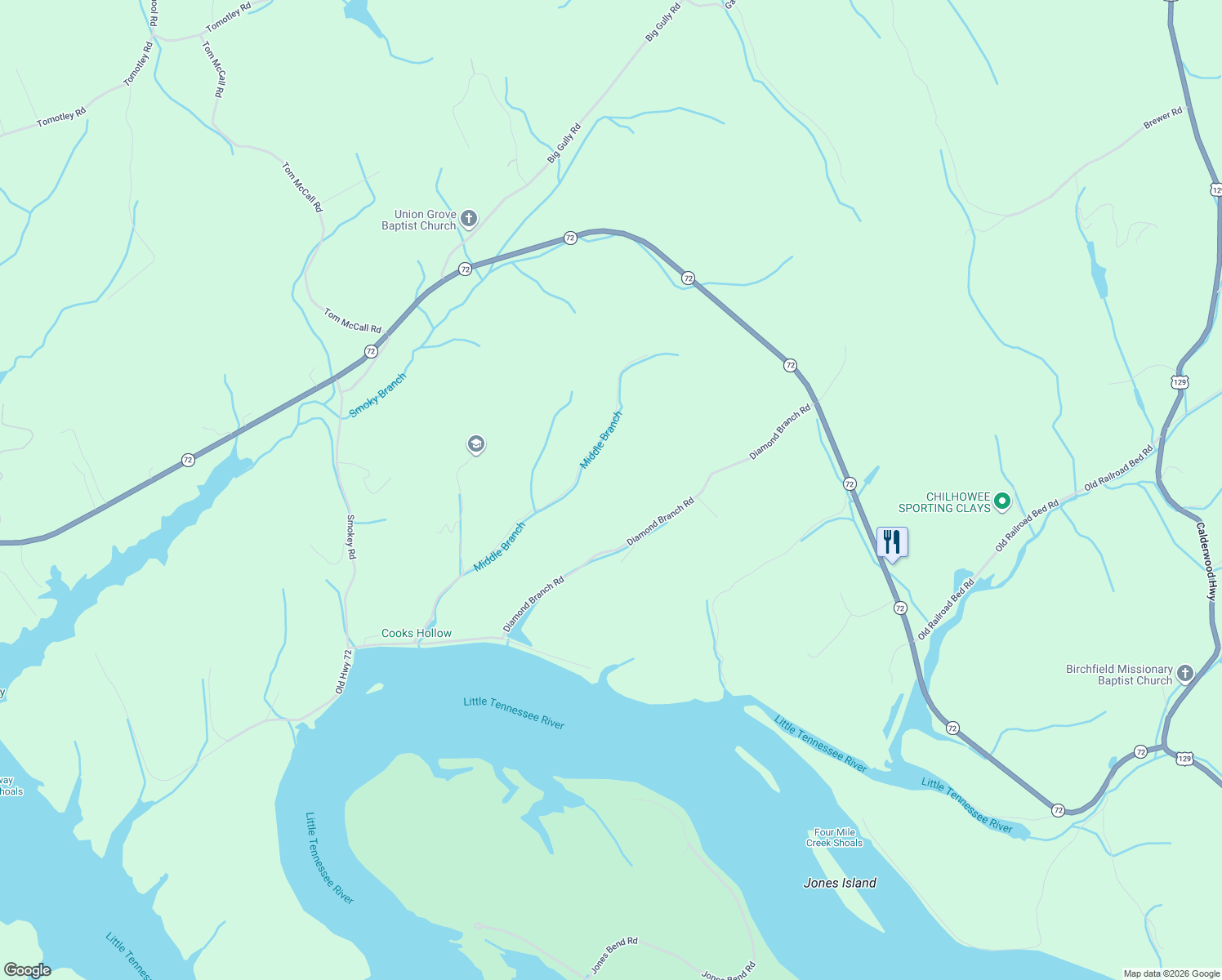 map of restaurants, bars, coffee shops, grocery stores, and more near 7147 Diamond Branch Road in Maryville