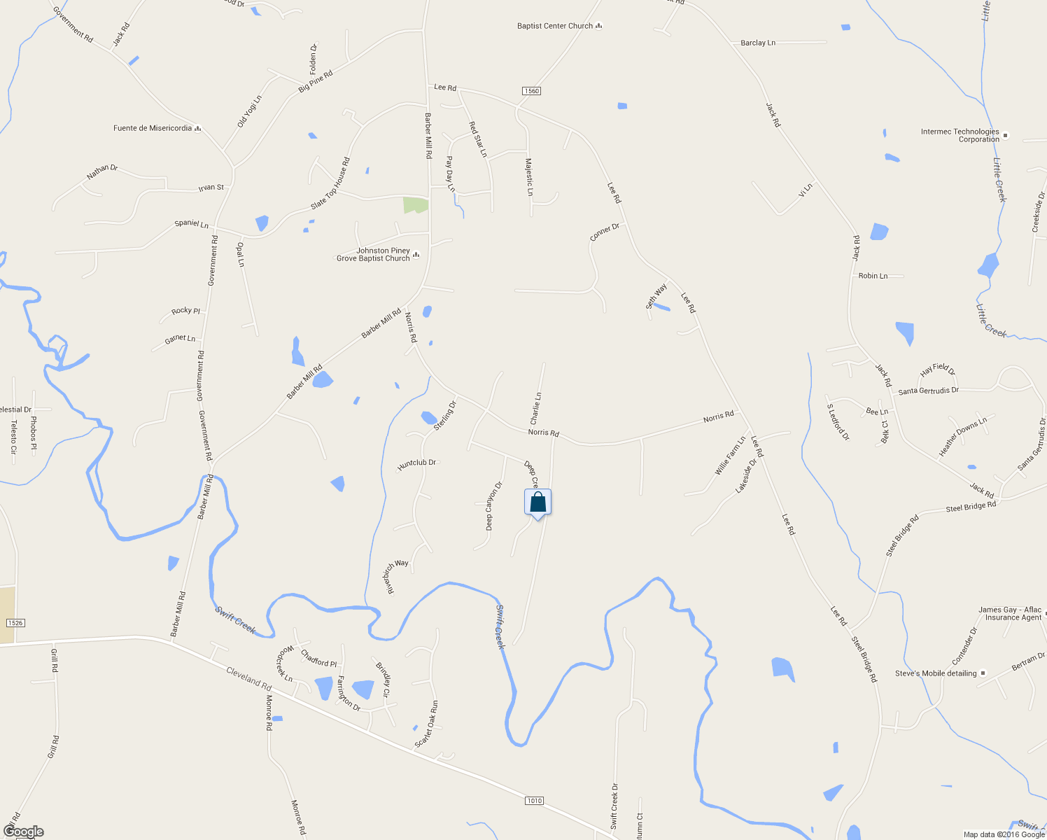 map of restaurants, bars, coffee shops, grocery stores, and more near 648 Norris Road in Clayton