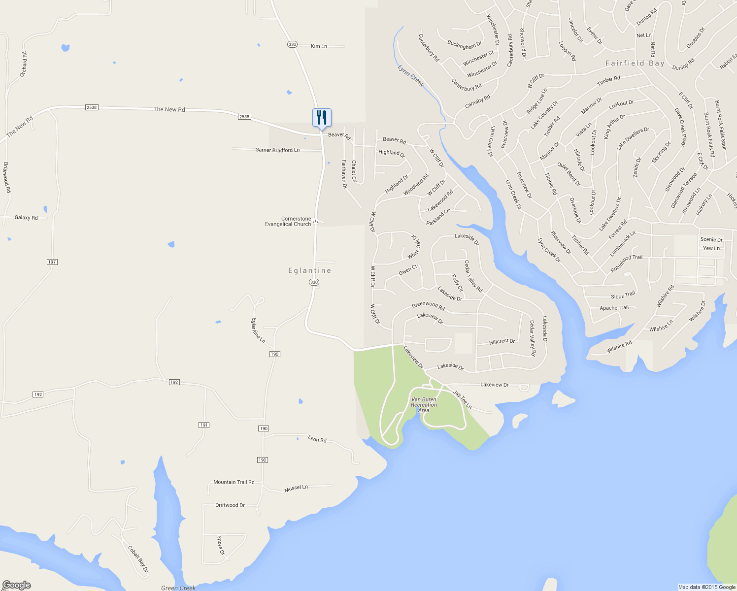 map of restaurants, bars, coffee shops, grocery stores, and more near 606 West Cliff Drive in Fairfield Bay